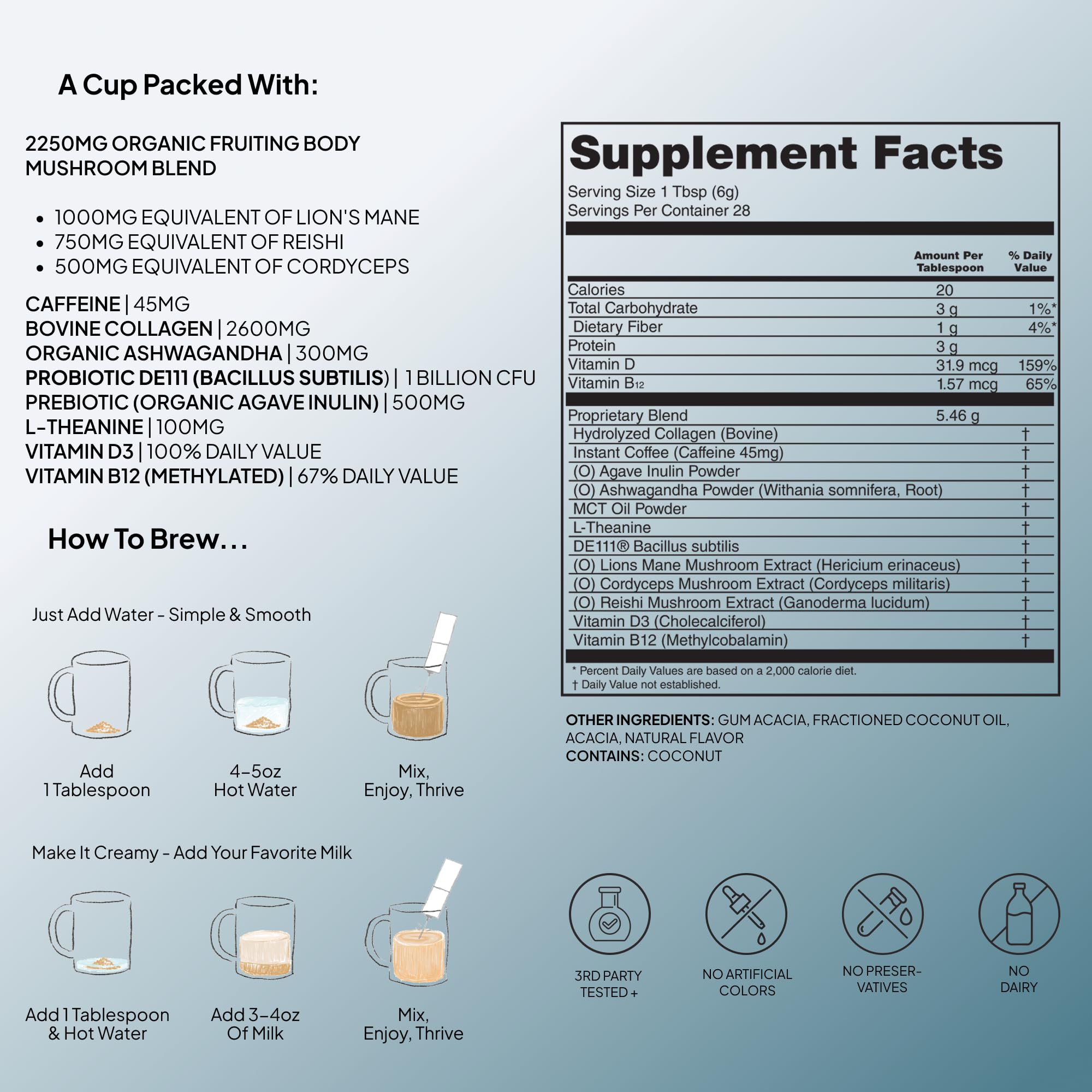 Atlas+ Coffee Superblend– Premium Mushroom Coffee with Collagen, Probiotics, D3 & B12, Lion’s Mane, Reishi, Cordyceps– for Energy, Focus, Immunity & Gut Health– 28 Servings (1 Bag)