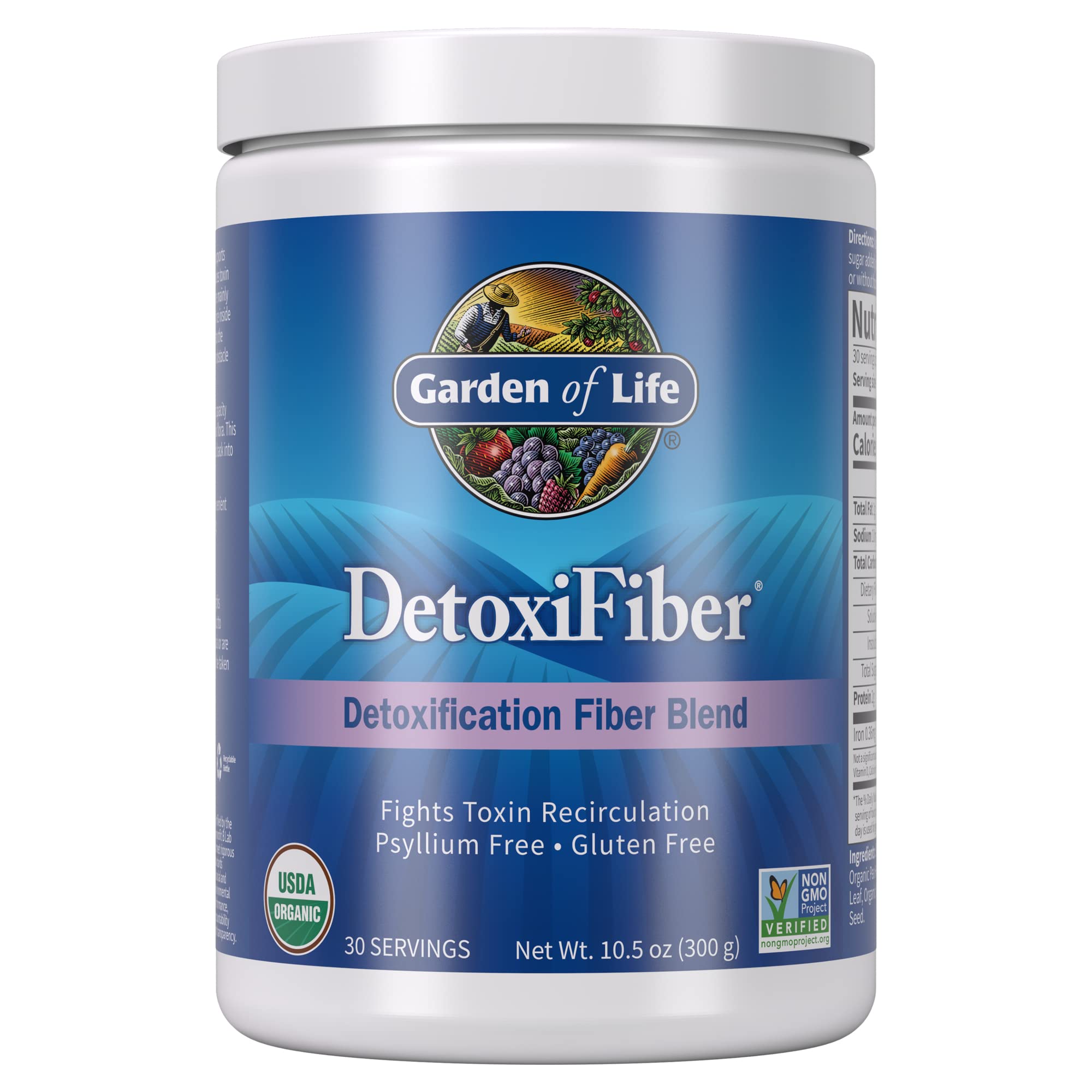 Garden of Life Organic Unflavored Fiber Powder Detox Blend with Chia, Alfalfa & Barley for Herbal Cleanse, Gut Health Support - Detoxifiber - Non-GMO, Gluten-Free, Psyllium Free, Vegan, 30 servings