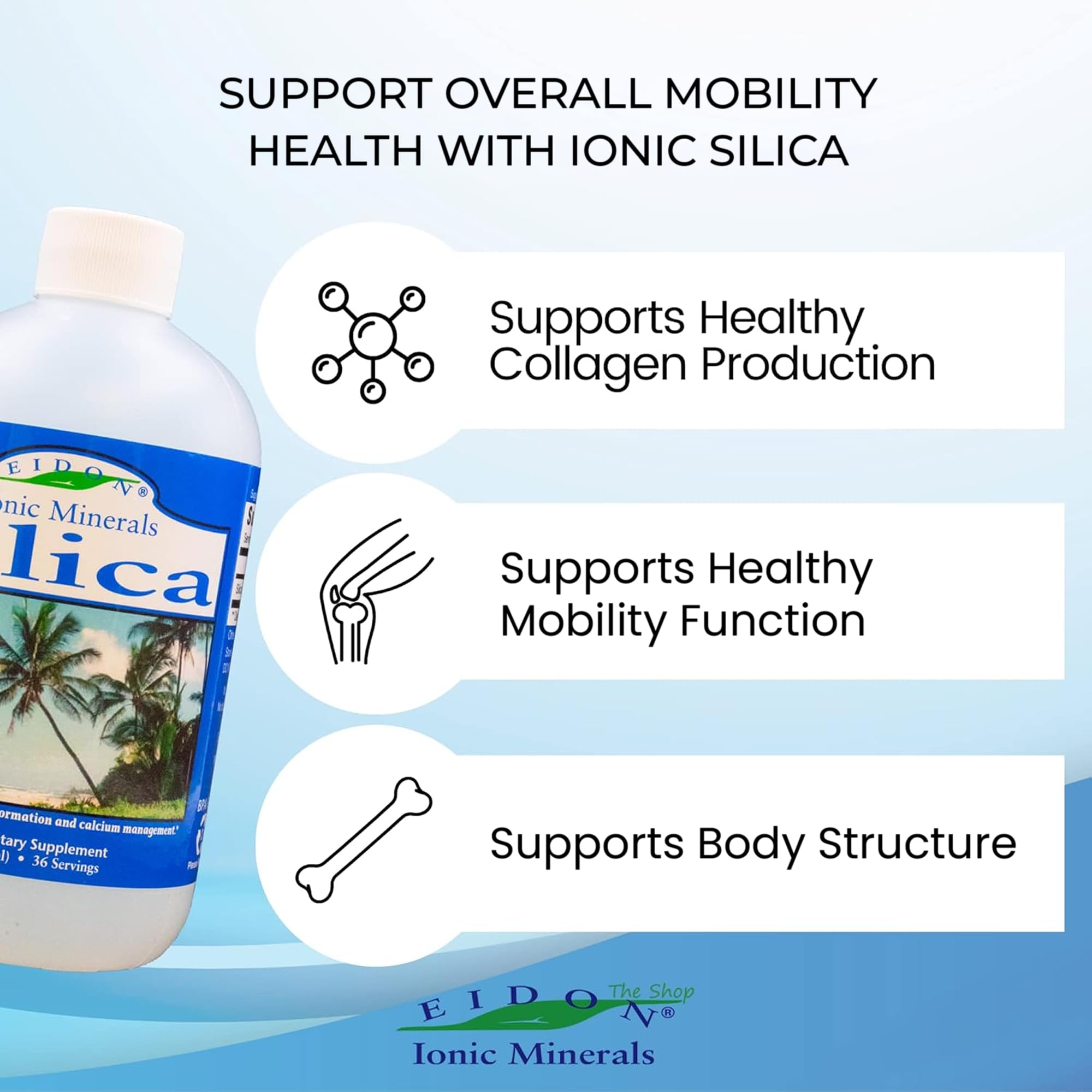 Eidon Liquid Silica Mineral Concentrate - Silica Supplement for Hair, Skin, and Nails, Supplement Drops to Support Collagen Production & Hair Loss for Women & Men, Helps Manage Calcium - 18 oz