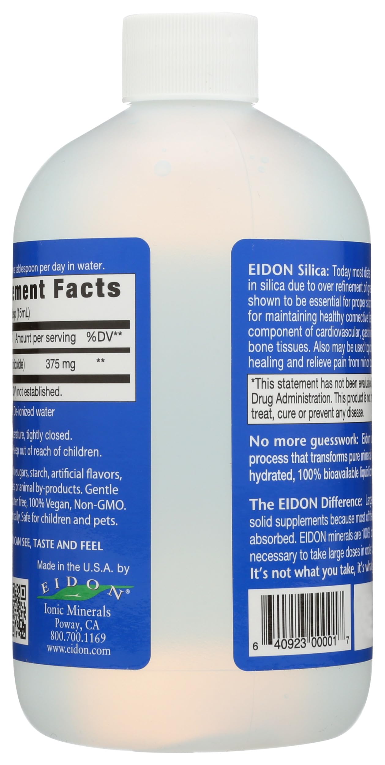Eidon Liquid Silica Mineral Concentrate - Silica Supplement for Hair, Skin, and Nails, Supplement Drops to Support Collagen Production & Hair Loss for Women & Men, Helps Manage Calcium - 18 oz