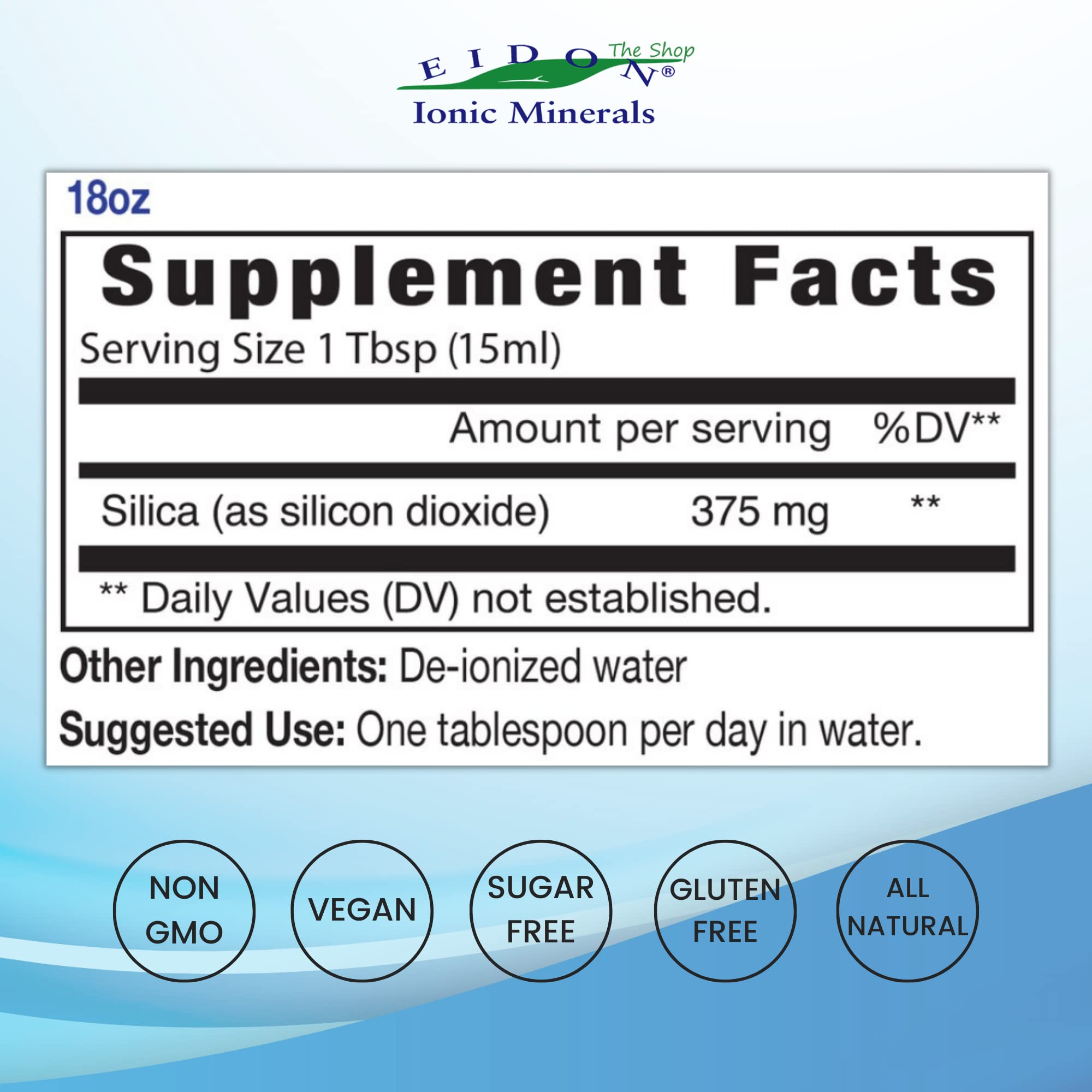 Eidon Liquid Silica Mineral Concentrate - Silica Supplement for Hair, Skin, and Nails, Supplement Drops to Support Collagen Production & Hair Loss for Women & Men, Helps Manage Calcium - 18 oz