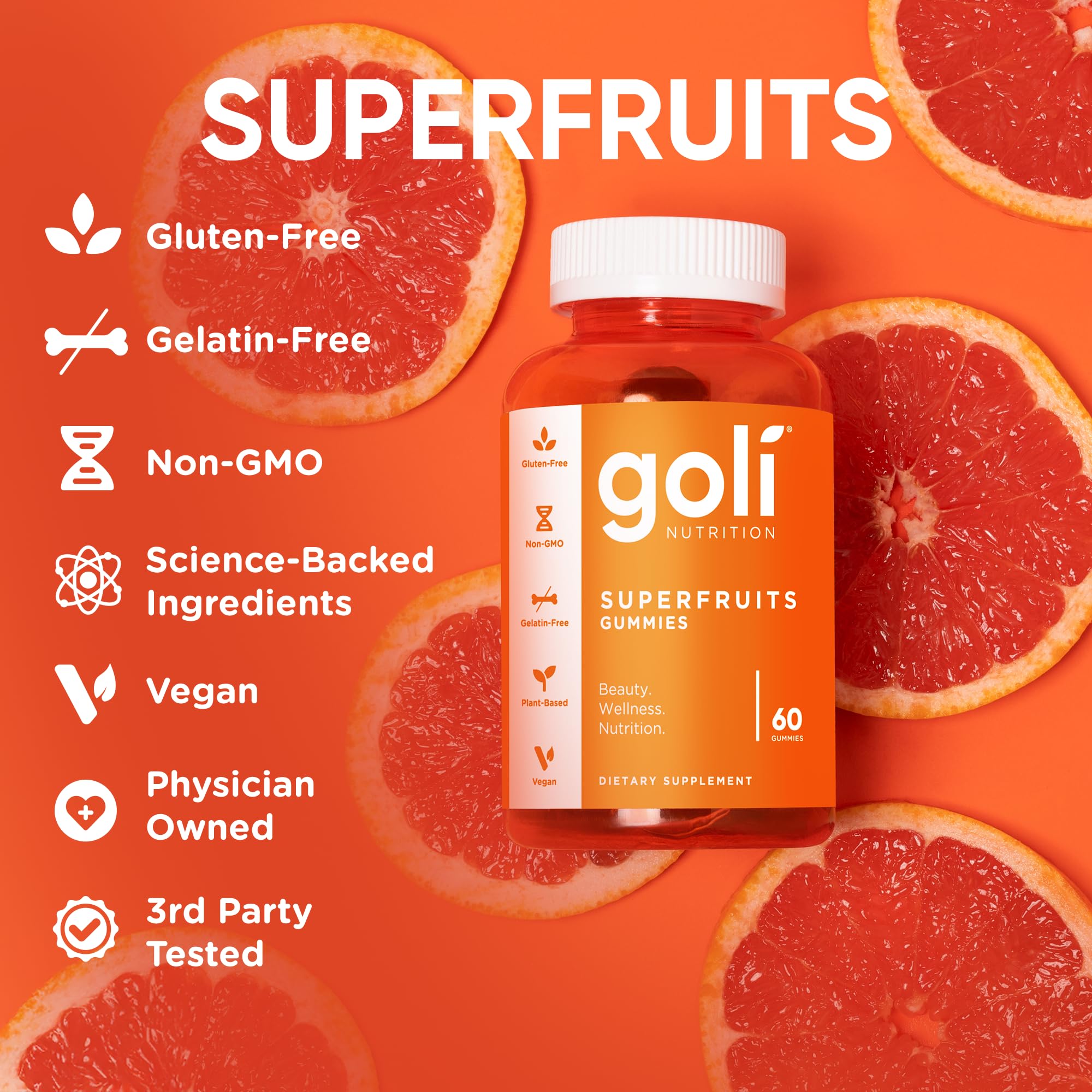 Goli Nutritional Supplement, SuperFruits Beauty Gummy Vitamin - 120 Count - Collagen-Promoting Ingredients - Mixed Fruit, Vegan, Plant-Based, Non-GMO, Gluten & Gelatin Free