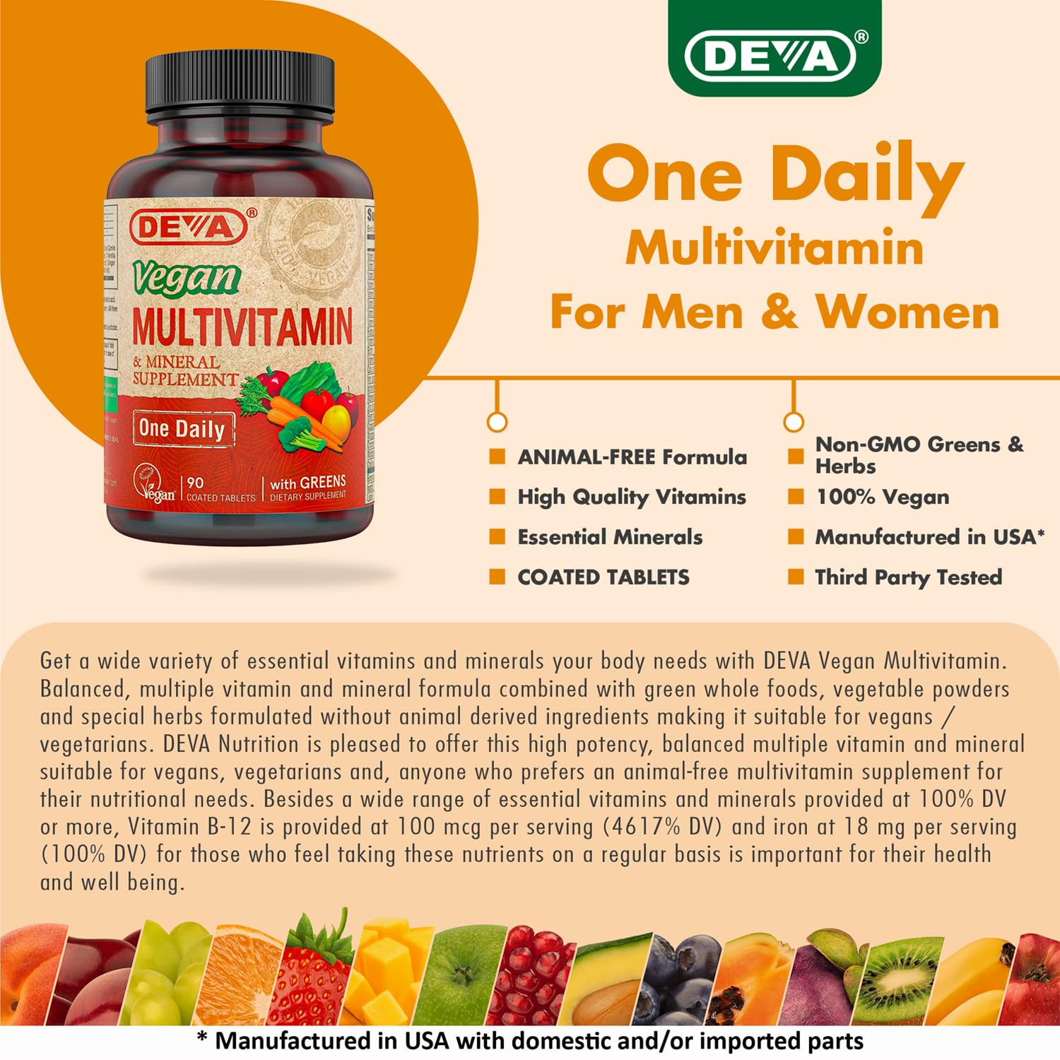DEVA Vegan Multivitamin & Mineral Supplement with Iron 2-Pack, Spirulina, Chlorella, Ashwagandha, Broccoli & More, 90 Coated Tablets Each