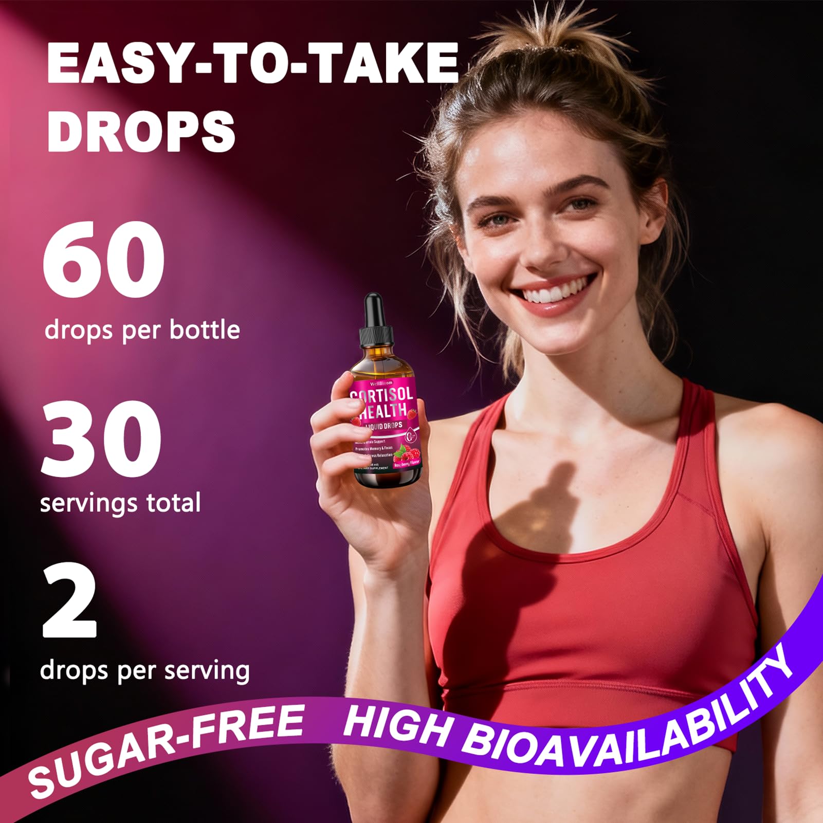 WellBloom Cortisol Reducer for Women & Men with Magnesium Glycinate, Ashwagandha, L-Theanine - Supports Stress Relief, Sleep & Heart Health, Nerves, Muscles - 2 Fl Oz