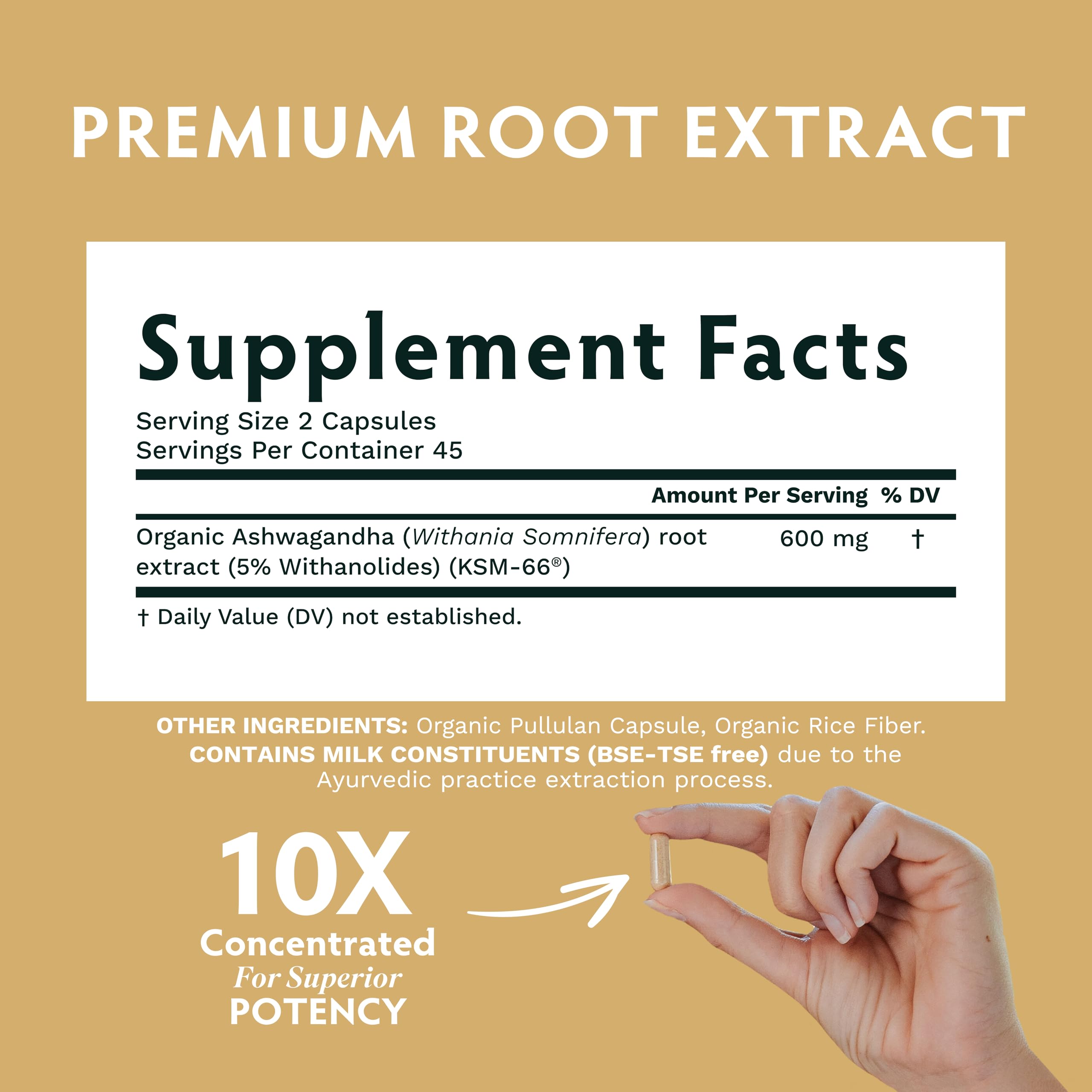 TRIBE ORGANICS Ashwagandha KSM 66 Pure Organic Root Powder Extract Ayurvedic Supplement - Focus Mood Support Increase Energy Strength 600mg of Natural KSM66 for Superior Absorption - 90 Capsules