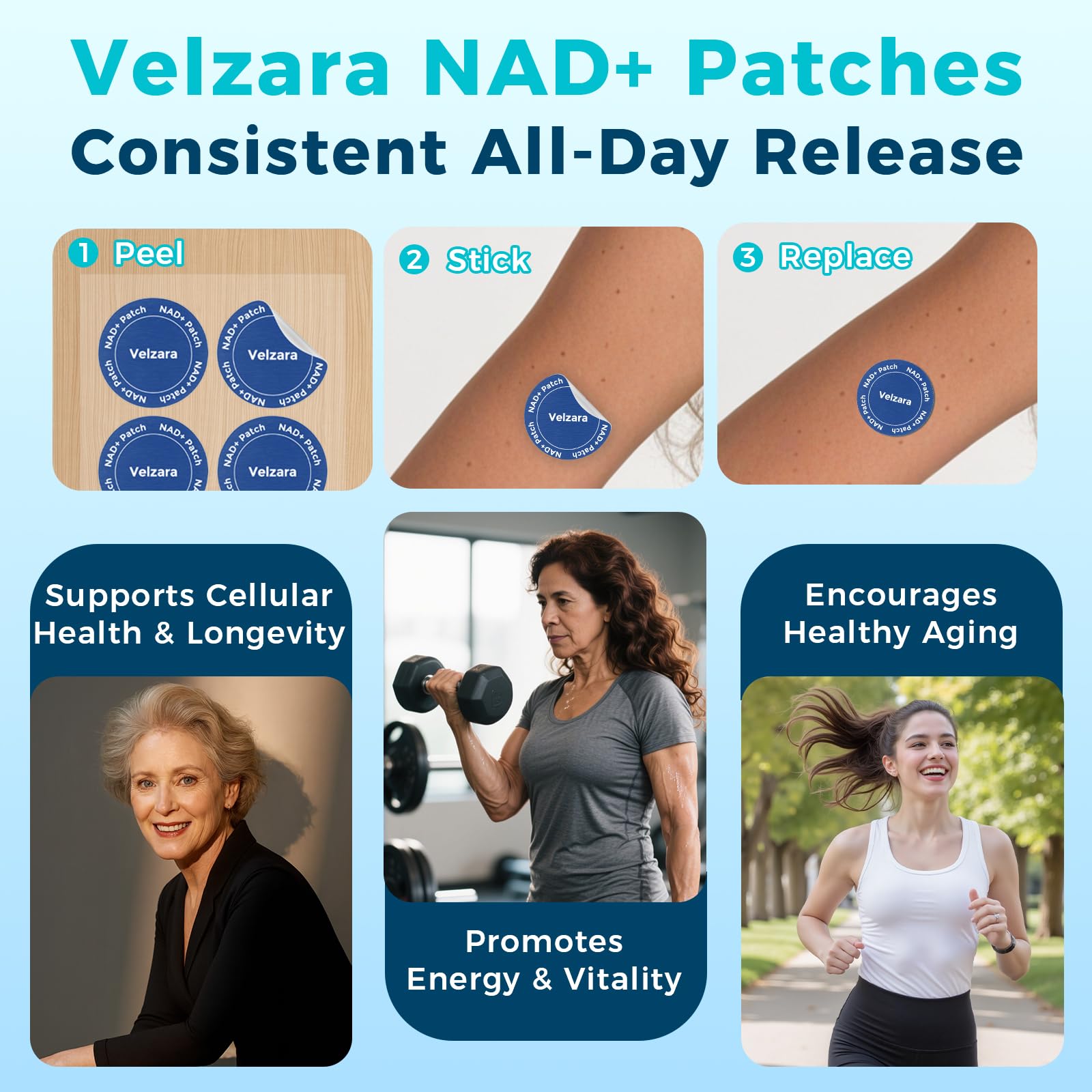 Velzara NAD+ Patches Comfortable All-Day Wear Vegan, Water-Resistant 60 Patches
