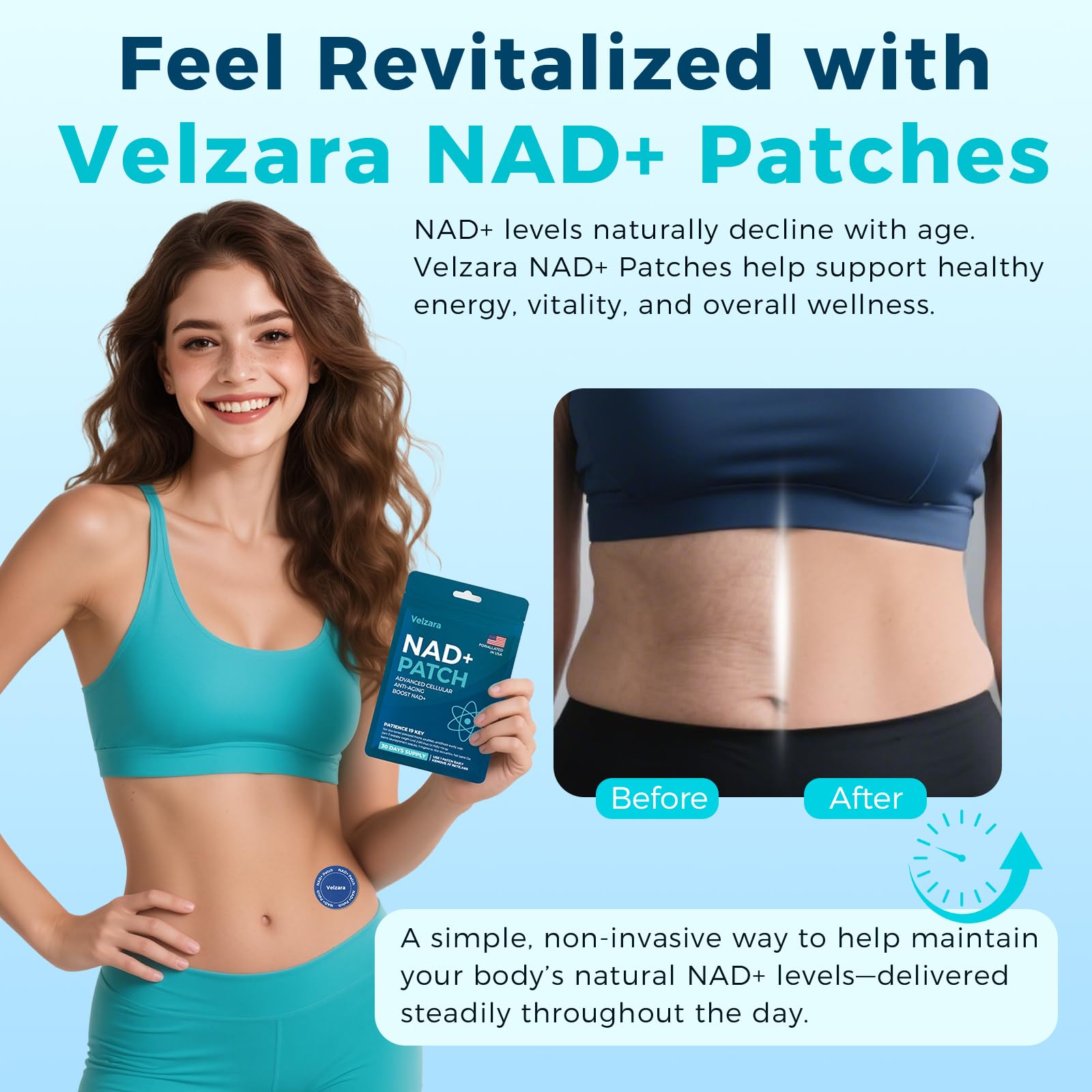 Velzara NAD+ Patches Comfortable All-Day Wear Vegan, Water-Resistant 60 Patches