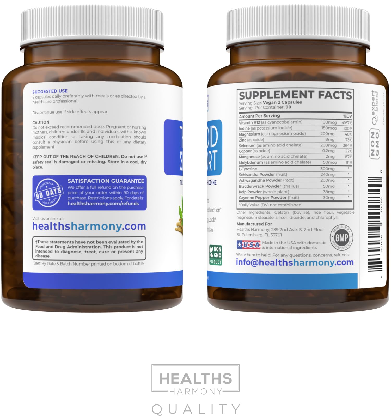 Thyroid Support with Iodine - 180 Capsules (Non-GMO) Improve Your Energy - Ashwagandha Root, Zinc, Selenium, Vitamin B12 Complex - Thyroid Health Supplement for Women and for Men - 90 Day Supply