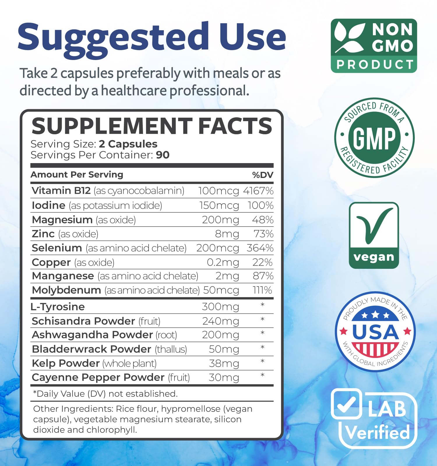 Thyroid Support with Iodine - 180 Capsules (Non-GMO) Improve Your Energy - Ashwagandha Root, Zinc, Selenium, Vitamin B12 Complex - Thyroid Health Supplement for Women and for Men - 90 Day Supply