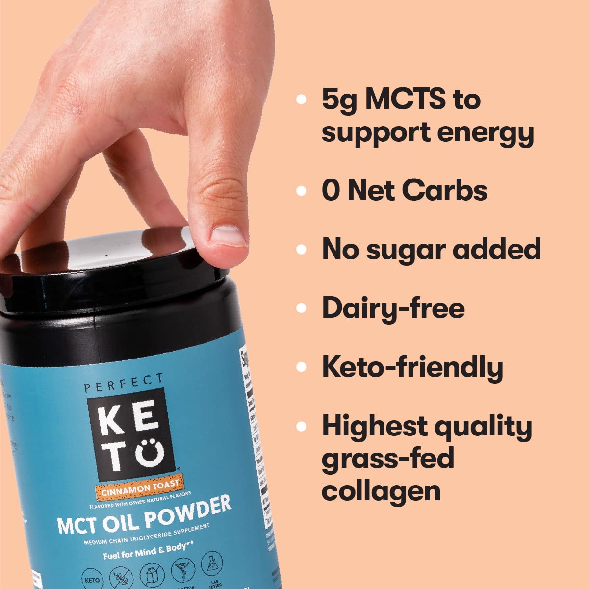 Perfect Keto 7g MCT Oil Powder, Medium Chain Triglycerides Supplement, Non Dairy Coffee Creamer for Keto Diet, Ketogenic MCT Oil Mix for Coffee, Smoothie, Protein Shakes and Tea, Vanilla, 30 Servings