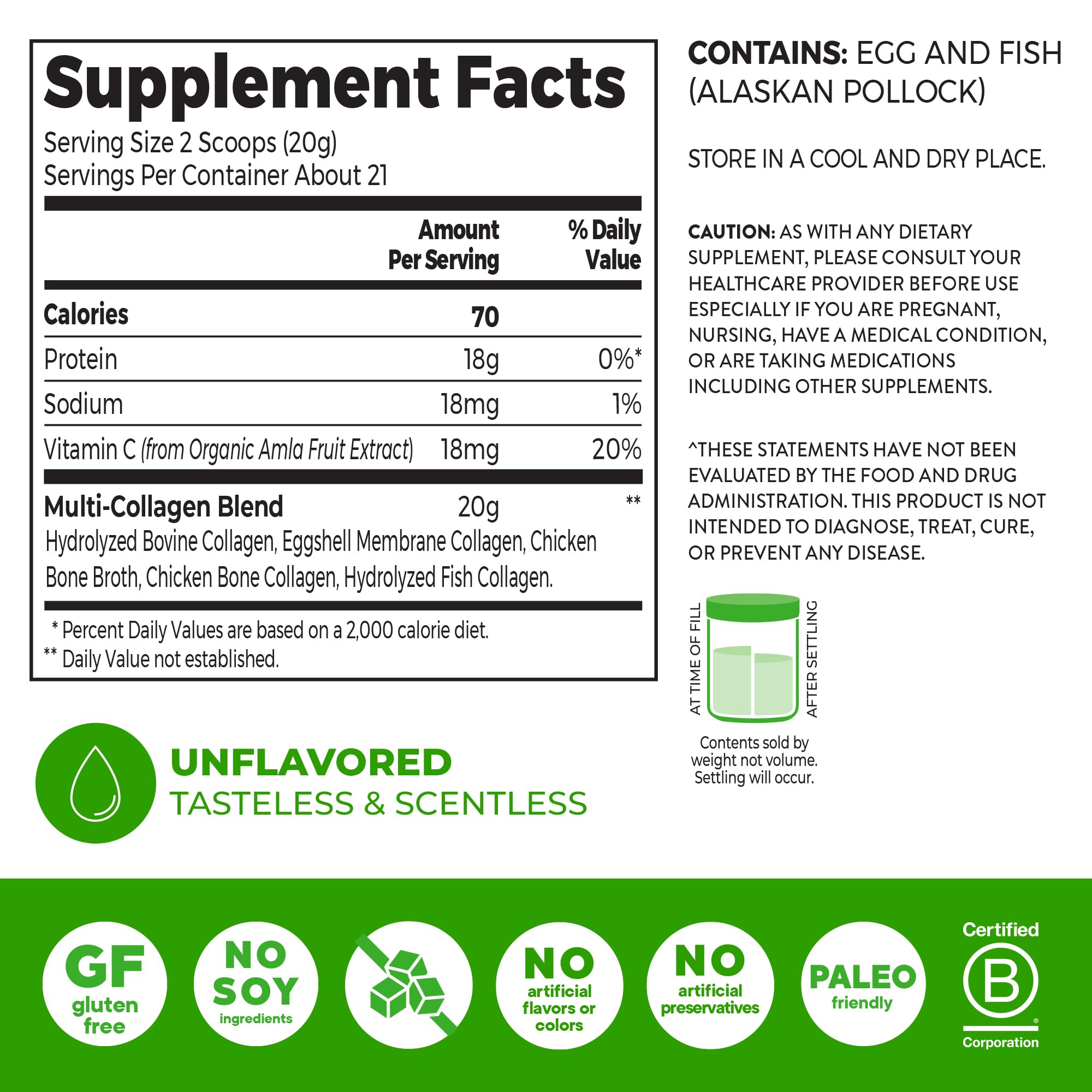 Orgain Hydrolyzed Multi Collagen Powder for Women & Men, 20g Collagen, Supports Hair, Skin, Nail & Joint Health, Type I, II, III, V, X, Vitamin C & Amino Acids, Non-GMO, Unflavored (21 Servings) 15oz