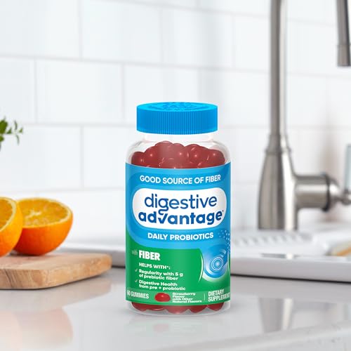 Digestive Advantage Prebiotic Fiber Gummies + Probiotics for Gut Health, 5g Prebiotic Fiber Plus 1 Billion CFU Probiotic, Supports Digestive Health & Regularity, (60ct Bottle) Strawberry Flavor*