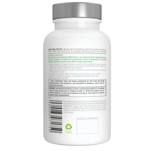 Igennus Methylated Prenatal Multivitamin for Women, Folate for MTHFR, High Absorption, Pure & Clean, Gentle Iron, Choline, Calcium & Magnesium, Vegan Pregnancy Vitamins, Halal, Non-GMO, 60 Tablets