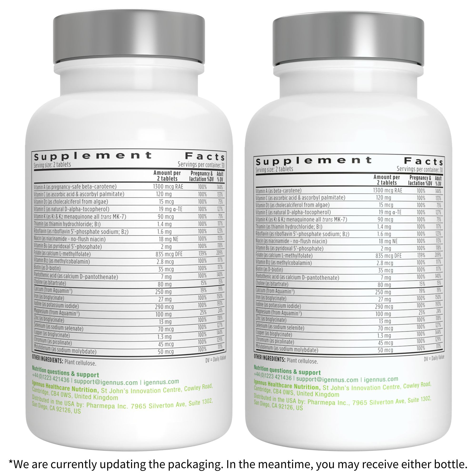 Igennus Methylated Prenatal Multivitamin for Women, Folate for MTHFR, High Absorption, Pure & Clean, Gentle Iron, Choline, Calcium & Magnesium, Vegan Pregnancy Vitamins, Halal, Non-GMO, 60 Tablets