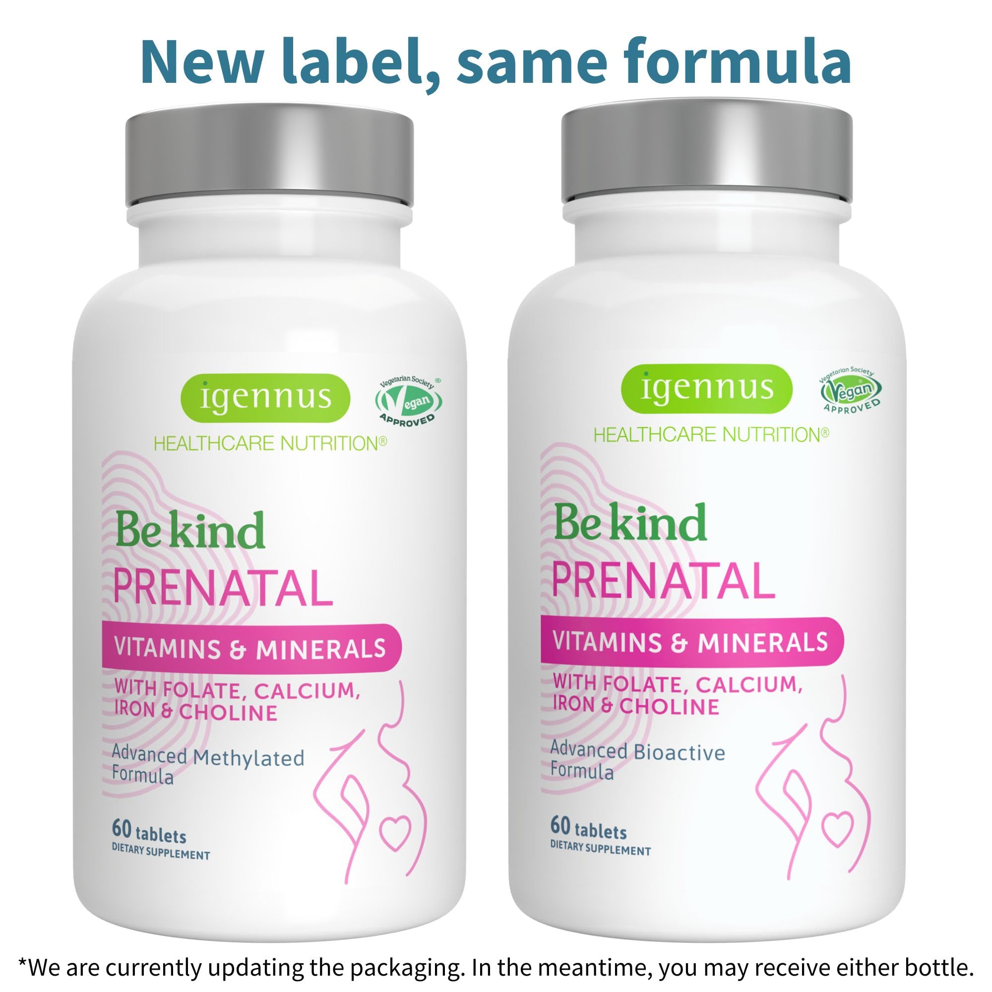 Igennus Methylated Prenatal Multivitamin for Women, Folate for MTHFR, High Absorption, Pure & Clean, Gentle Iron, Choline, Calcium & Magnesium, Vegan Pregnancy Vitamins, Halal, Non-GMO, 60 Tablets