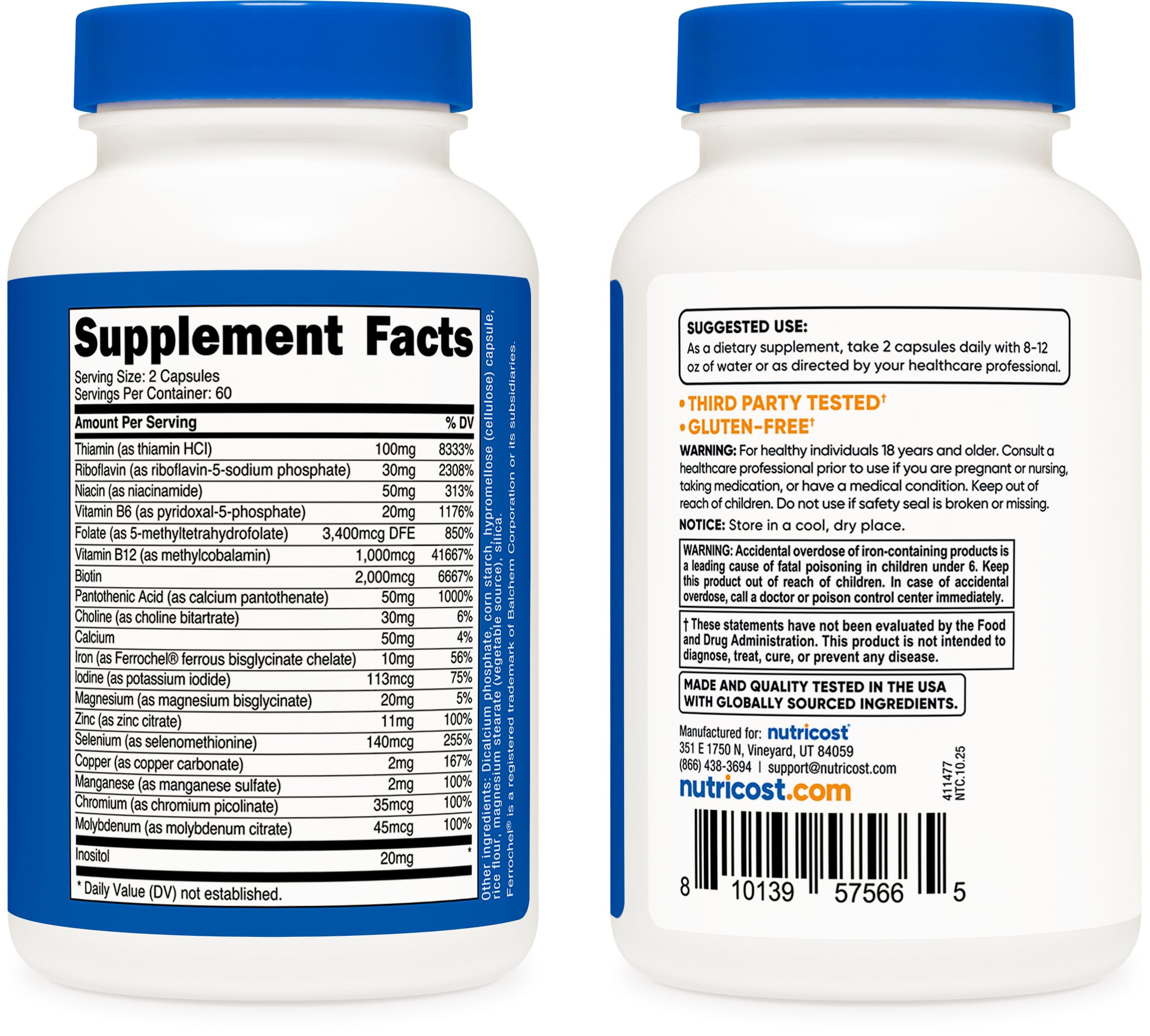 Nutricost Methylated Vitamin B Complex 120 Capsules - (60 Servings) Gluten-Free