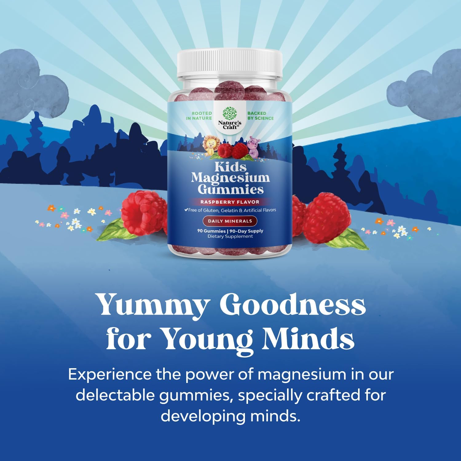 Kids Magnesium Gummies - Calm Relaxing Mg Citrate Supplement with Raspberry Flavor - Calm Magnesium Supplement for Nerve Health Muscles & Healthy Heart Support - Mag Citrate Gummies - 90 Count