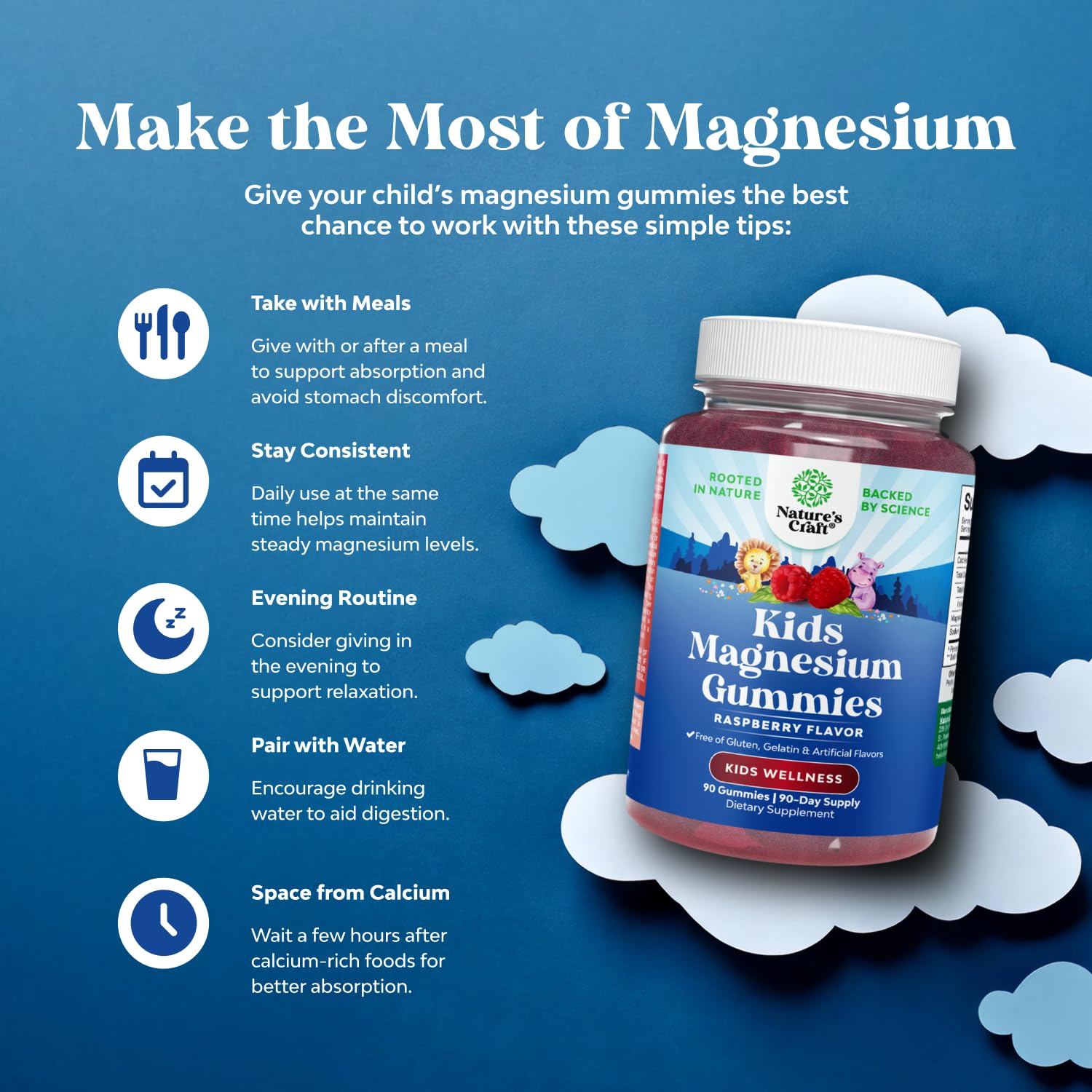 Kids Magnesium Gummies - Calm Relaxing Mg Citrate Supplement with Raspberry Flavor - Calm Magnesium Supplement for Nerve Health Muscles & Healthy Heart Support - Mag Citrate Gummies - 90 Count