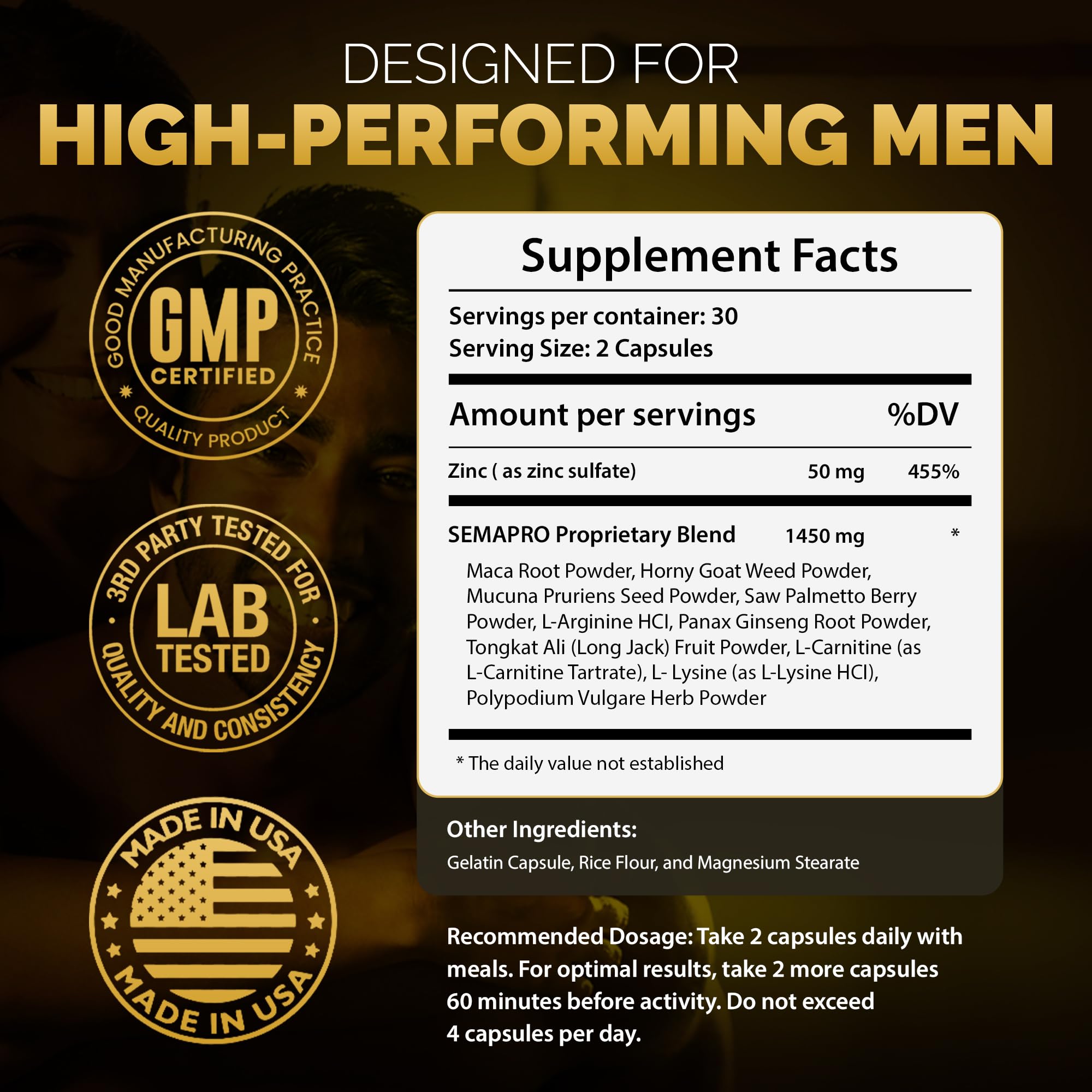 SEMAPRO - Extreme Semen Volumizer and Male Energy Formula - All Natural Endurance, Stamina & Semen Health - 60 caps (1 Month Supply)