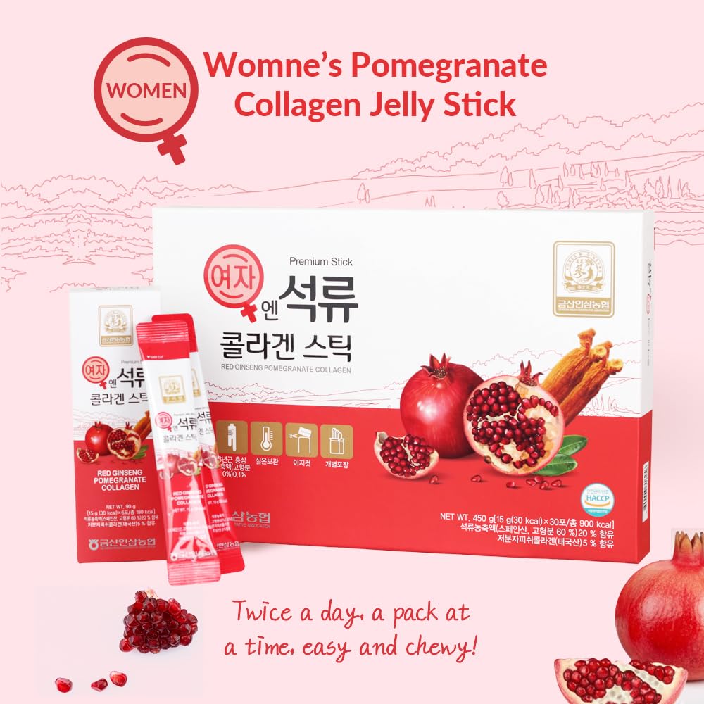 Korean Beauty Baekje Geumsan Women's Pomegranate Collagen Jelly Stick 5.1oz / 30 Count (5 Pack)