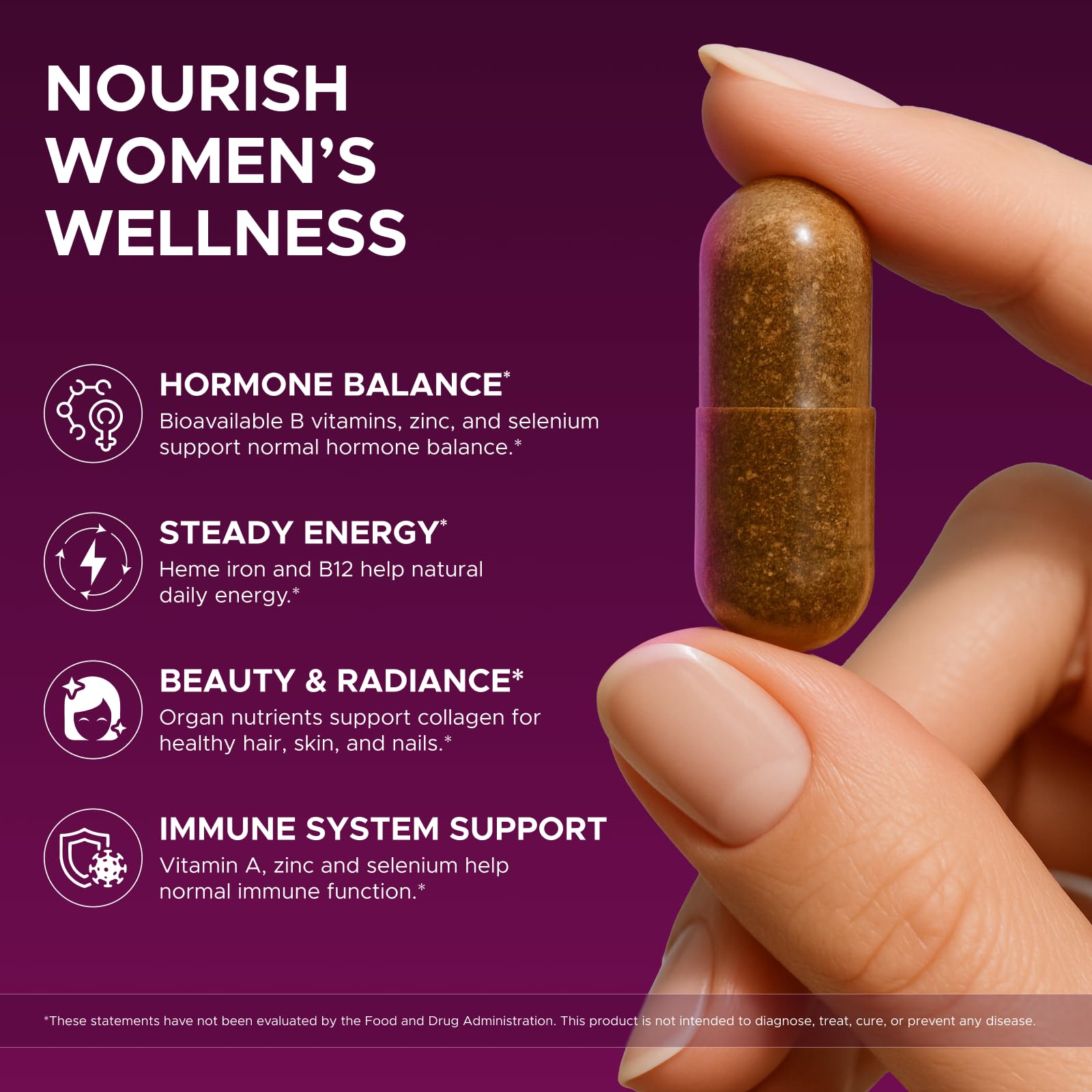 Primal Beef Organ Supplement for Women, Grass-Fed Ancestral Superfood Supplement with Uterus & Liver for Hormone Balance & Queen Energy - 60 Day Supply