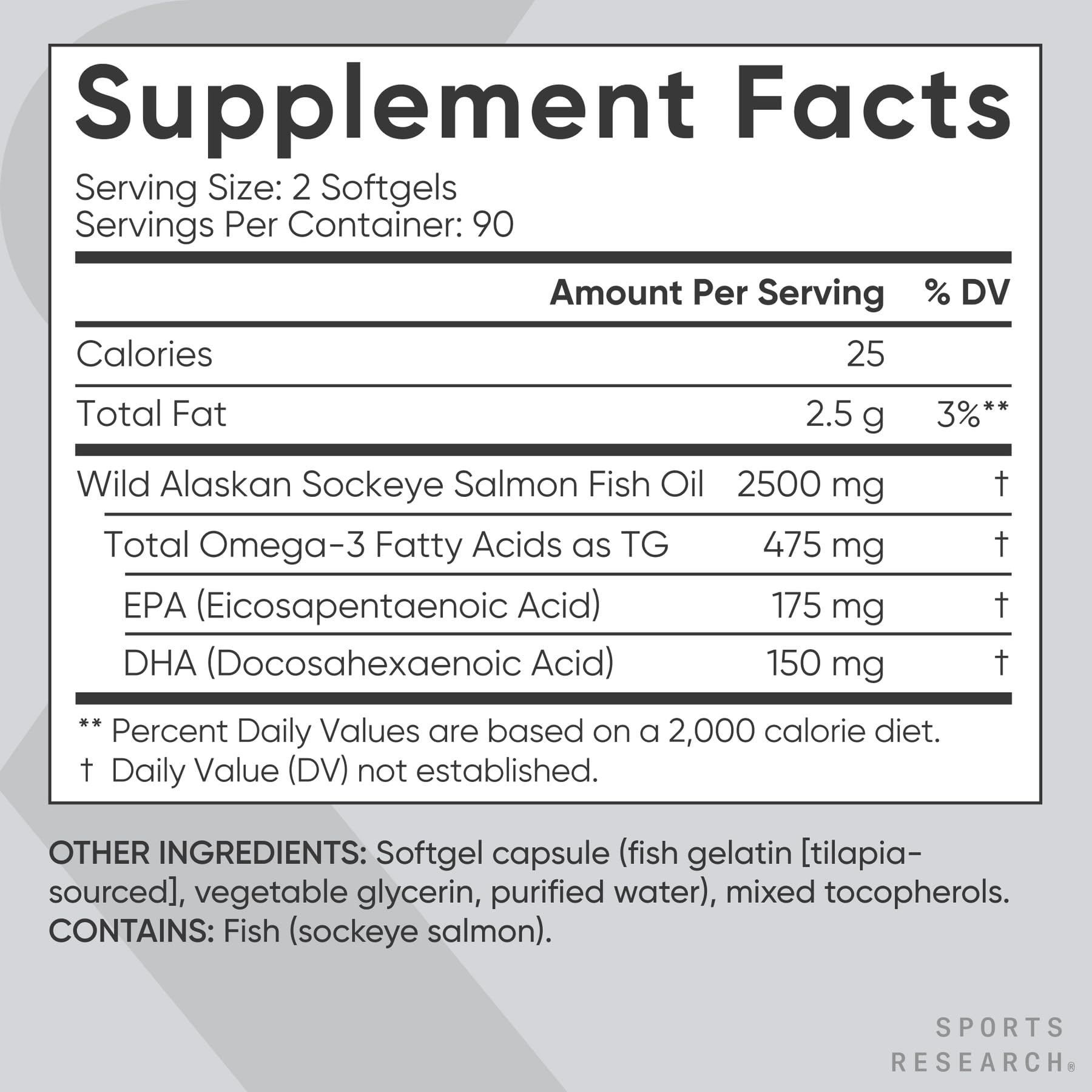 Sports Research® Salmon Oil - Single-Source Wild Alaskan Sockeye | 2500 mg per Serving w/EPA & DHA Fatty Acids | MSC Certified - 180 Count Softgels