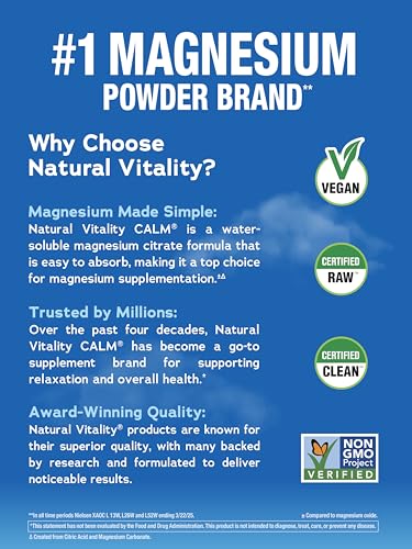 Natural Vitality MaxCalm Magnesium Powder | High Absorbable Ionic Glycinate and Citrate Formula | 8oz Unflavored Supplement
