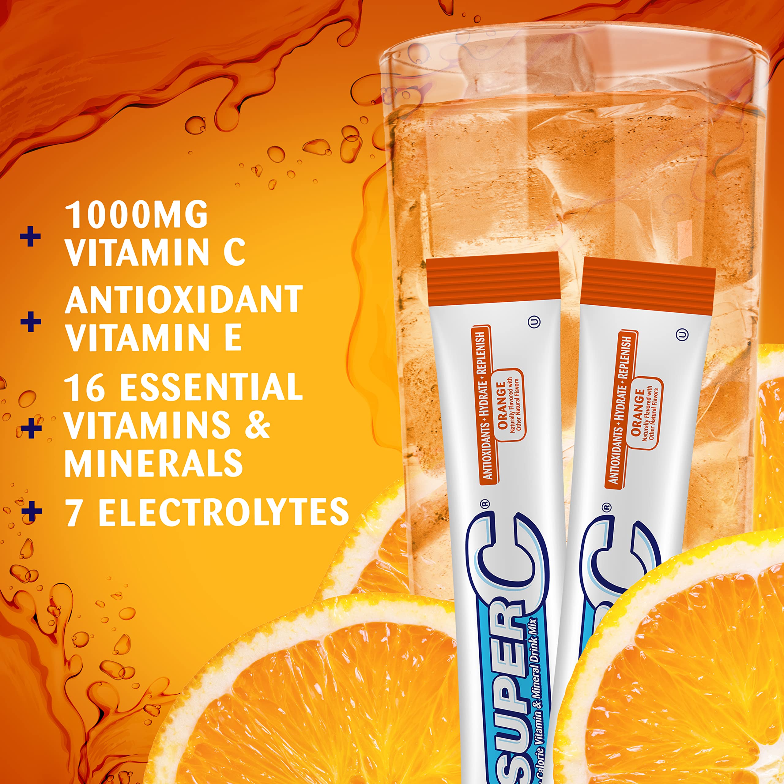 Super C Vitamin & Mineral Drink Mix, Orange, 6 CT Singles To Go, Pack Of 12 (72 Total Packets)