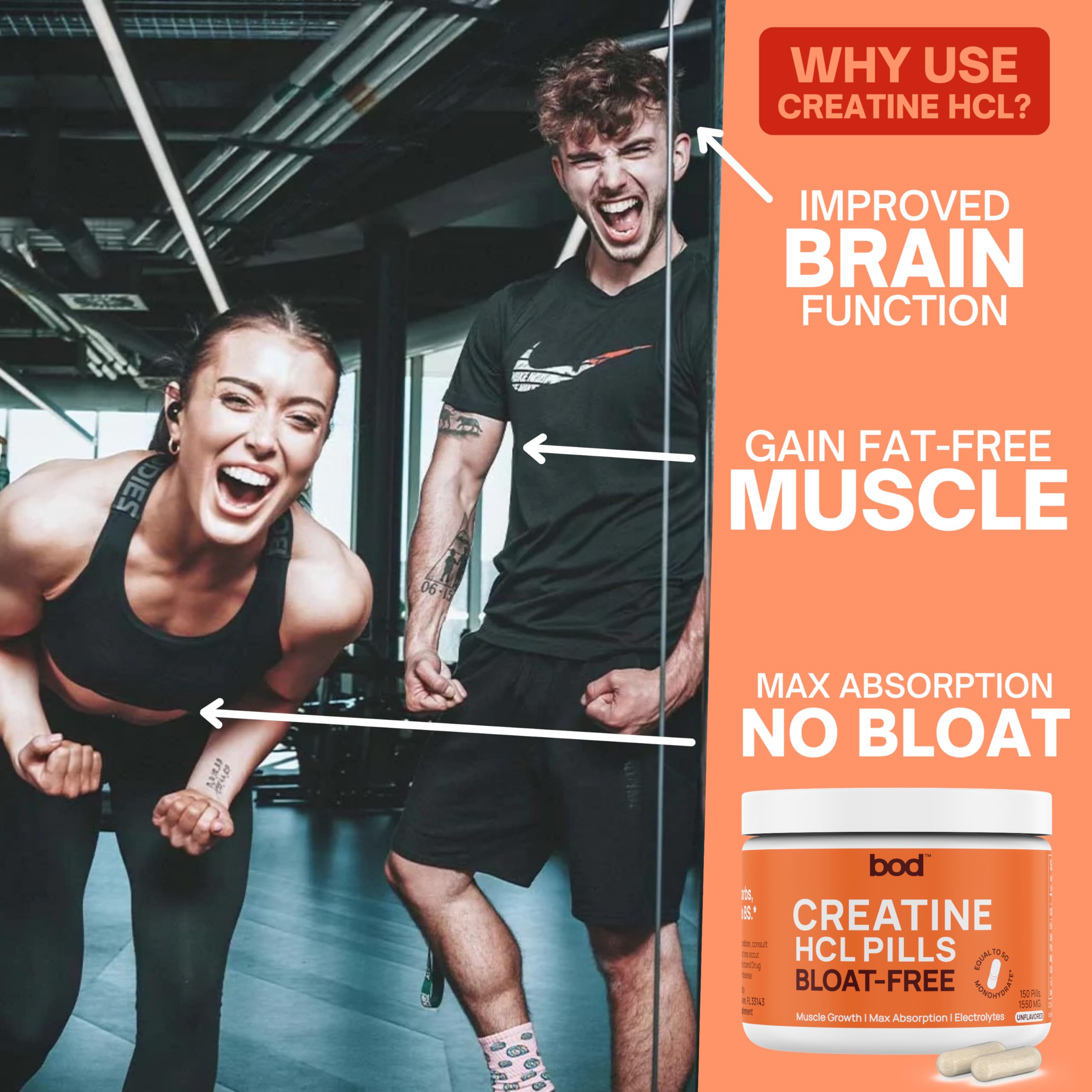 Bod Creatine HCL Capsules – 150 Pills | Creatine Hydrochloride Supplement for Men & Women | Easy-to-Swallow Alternative to Monohydrate Powder, Unflavored & Keto-Friendly