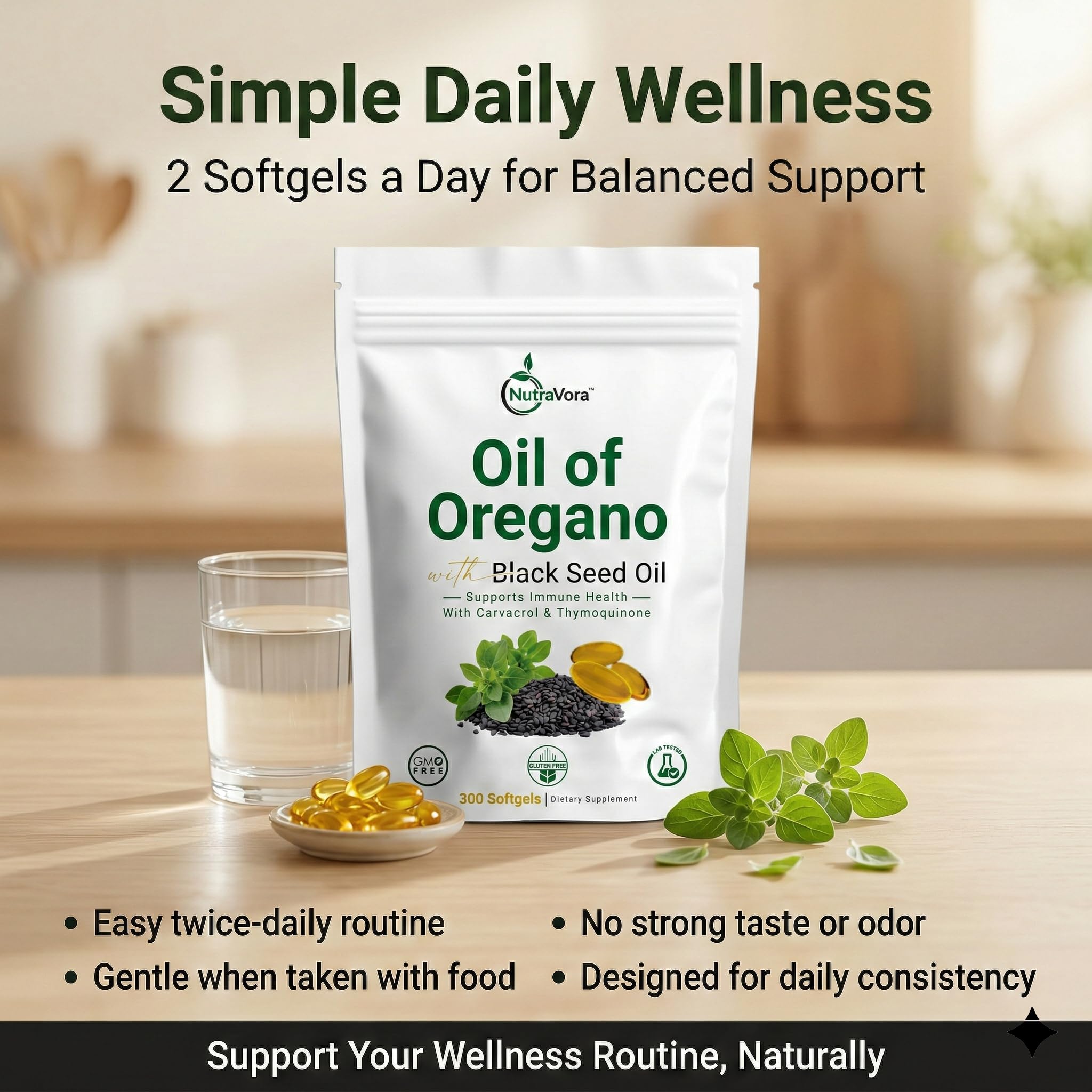 NutraVora Oil of Oregano with Black Seed Oil Capsules – Dietary Supplement for Immune & Respiratory Wellness Support – with Carvacrol & Thymoquinone – Non-GMO, Gluten-Free – 300 Softgels