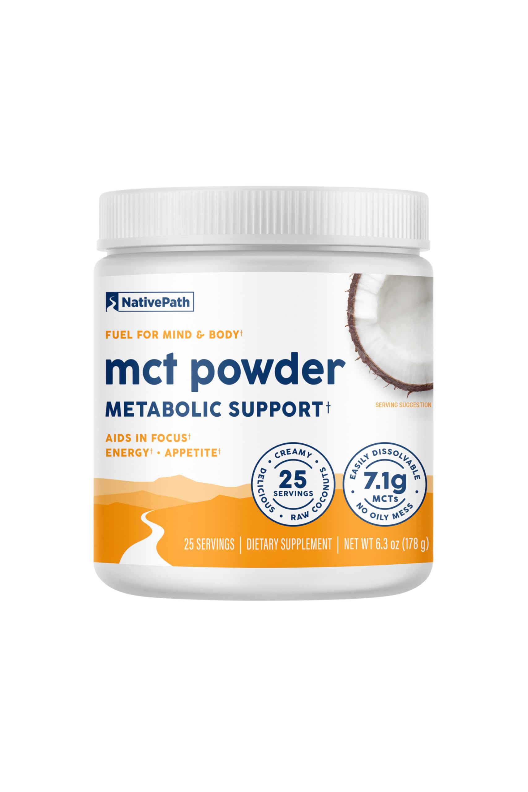 NativePath MCT Oil Powder Supplement - Unflavored MCT Powder with Keto-Friendly C8 MCTs. Free of Dairy, Gluten and GMOs, 25 Servings