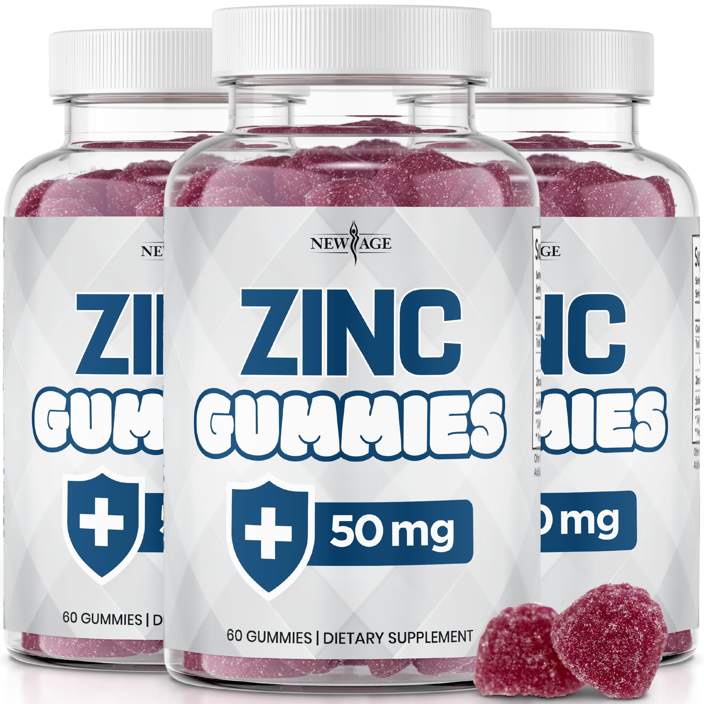 NEW AGE Zinc Gummies - 50mg Zinc Supplement, Immune Supplement, Antioxidant, Non-GMO (180 Count (Pack of 3))