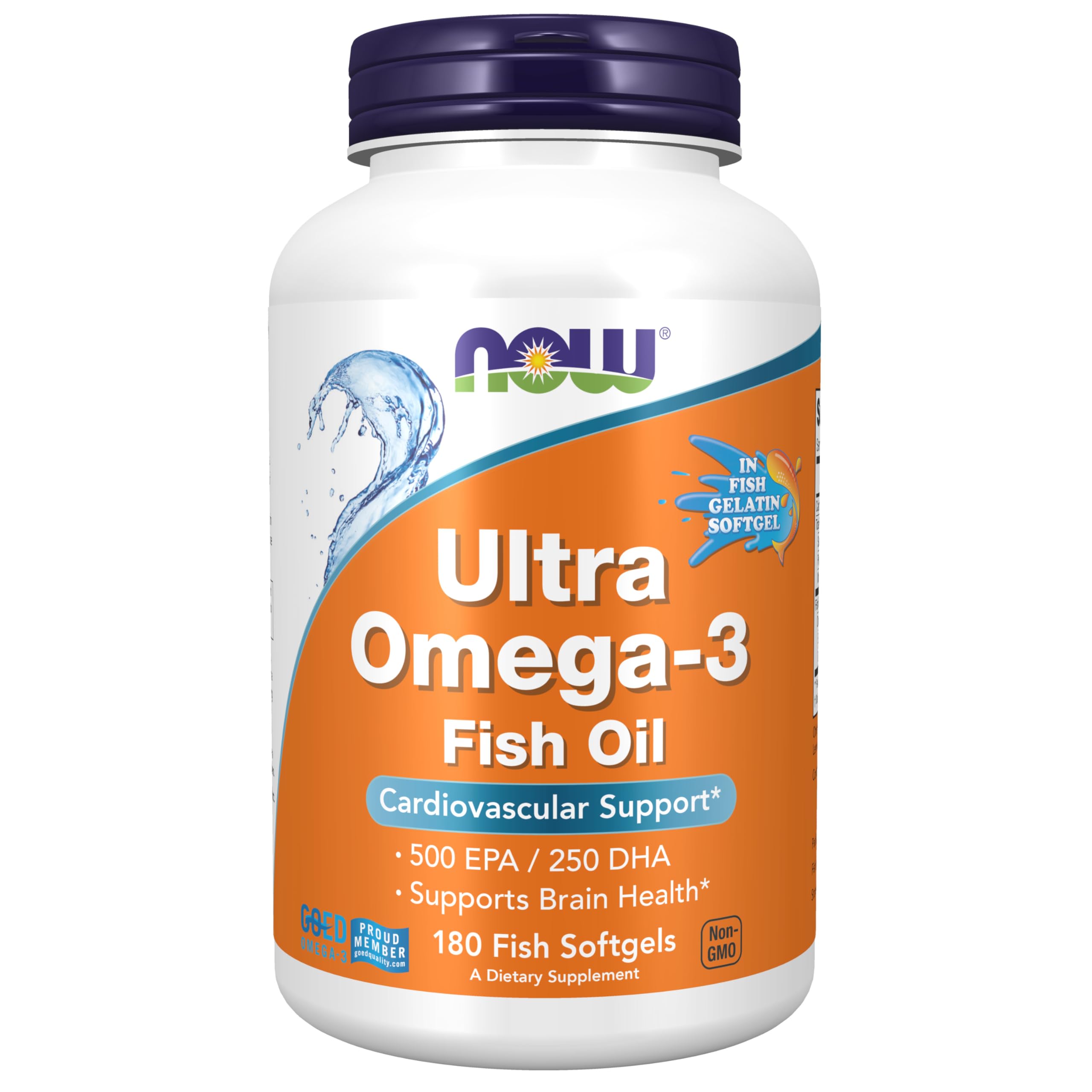 NOW Foods Supplements, Ultra Omega-3, 500 EPA and 250 DHA, Cardiovascular Support*, 180-Fish Gelatin Softgels