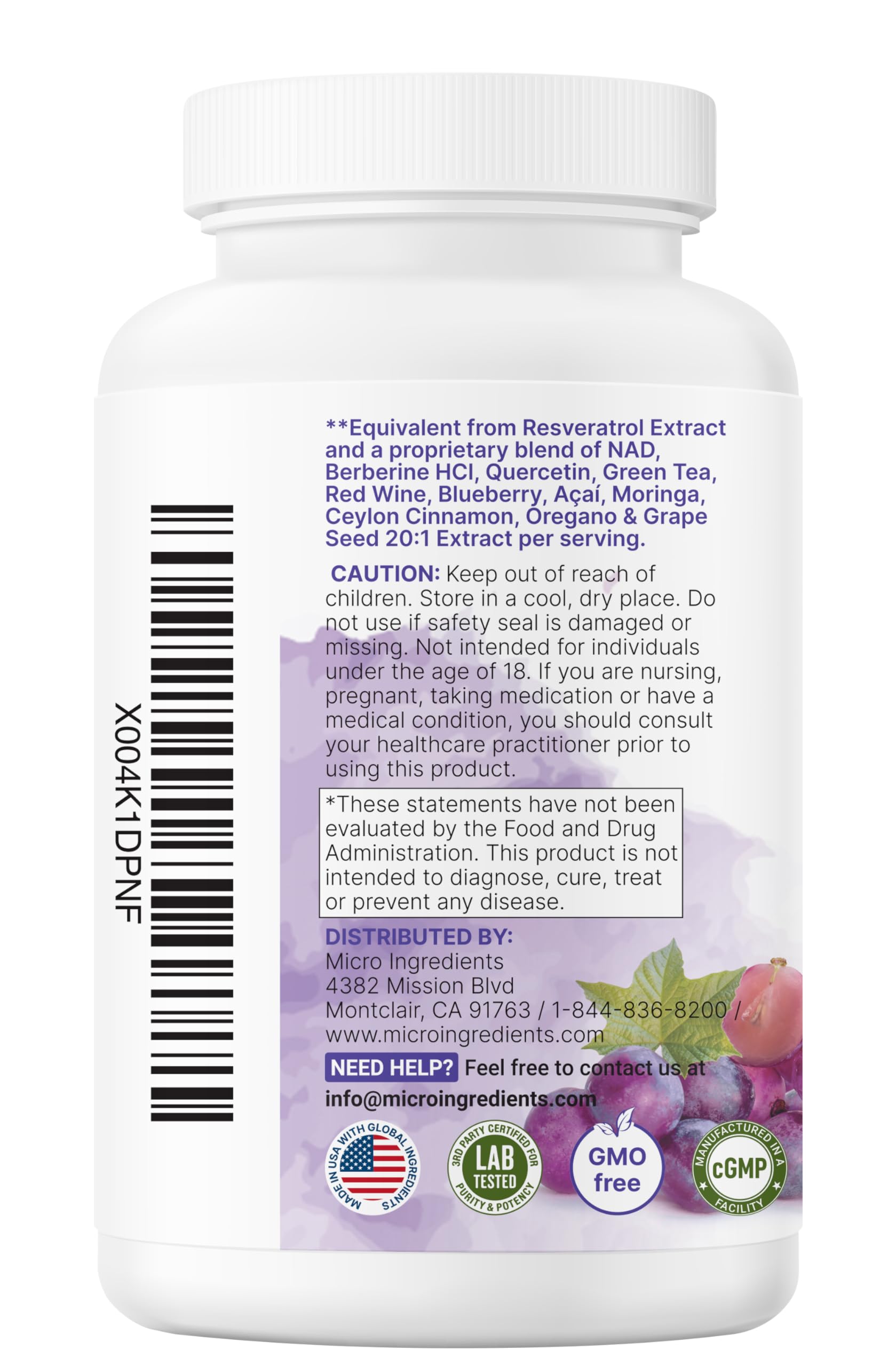 Micro Ingredients Resveratrol NAD Complex 3,000mg for Women & Men, 240 Veggie Capsules | NMN Supplement Alternative | 11-in-1 Blend with NAD+, Quercetin, Moringa, Berberine, Grape Seed, & Oregano