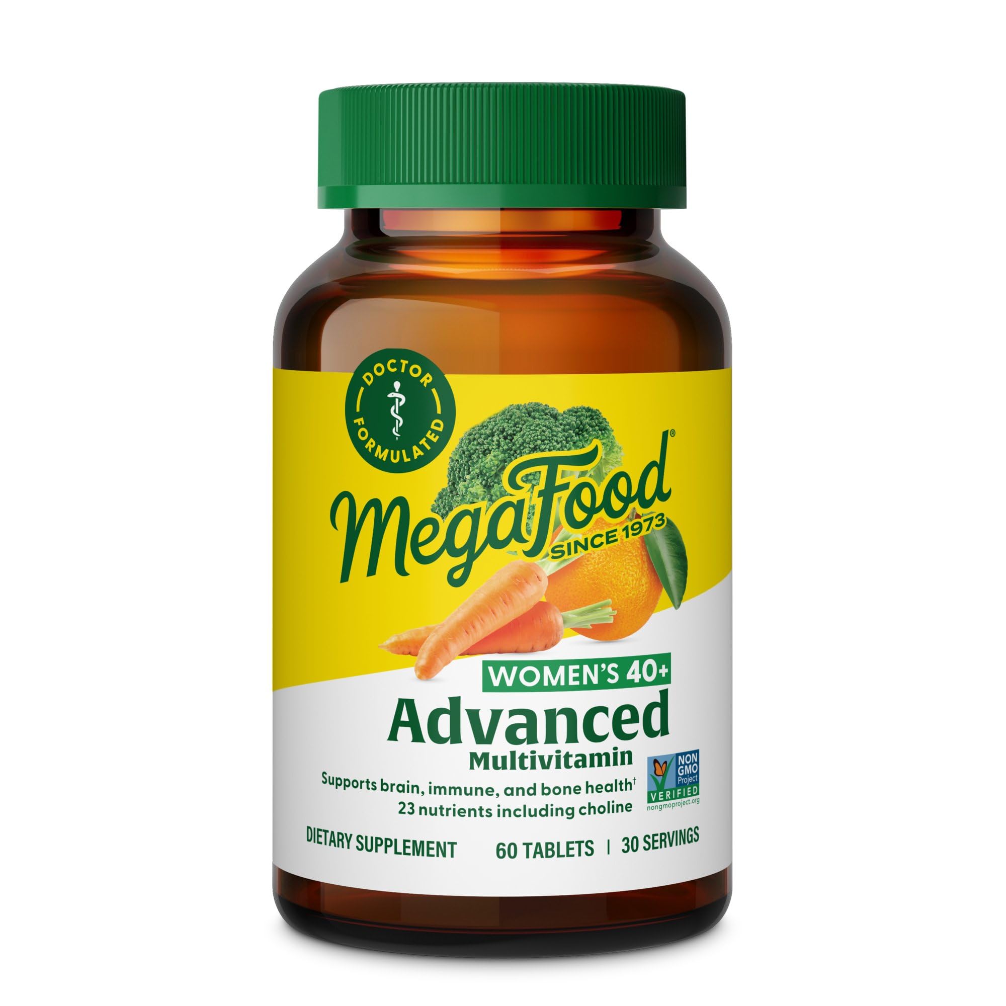 MegaFood Women's 40+ Multivitamin - Multivitamin Supplement for Women with Iron, Vitamins C, B12, K2, A, B6, Choline, and more - Non-GMO, Gluten-Free - Vegetarian - 60 Tabs (30 Servings)