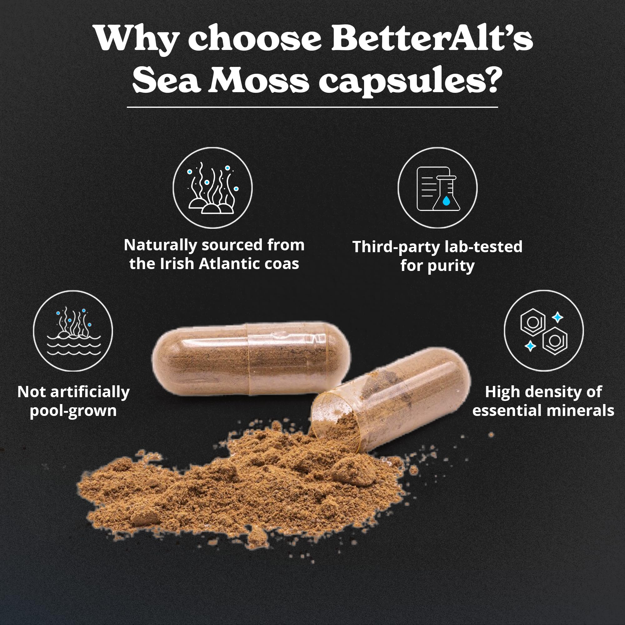 3000mg Iris Sea Moss, 2000mg Black Seed Oil, 1000mg Ashwagandha, 1000mg Burdrock Root, 1000 mg Bladderwrack with Black Pepper & Vitamin C | Vitality & Energy Support | All-in-one supplement | 120 Caps