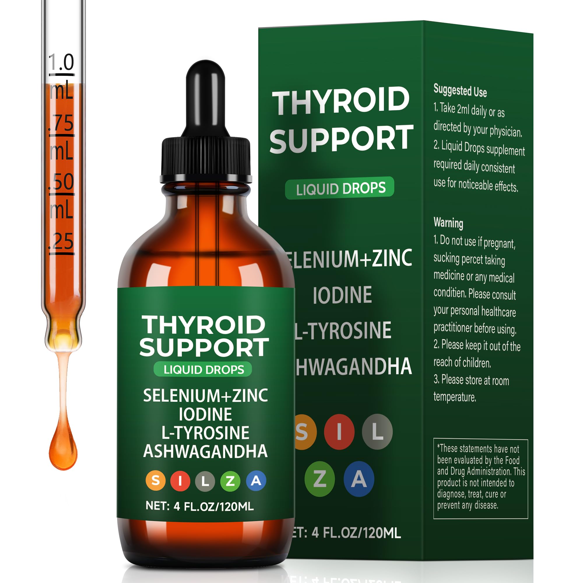 Crobirware Thyroid Support Complex Liquid Drops for Women & Men - High Potency Iodine, Zinc, Selenium & Ashwagandha for Cortisol & Stress Relief - Natural Metabolism & Energy Booster - 4 oz (120ml)