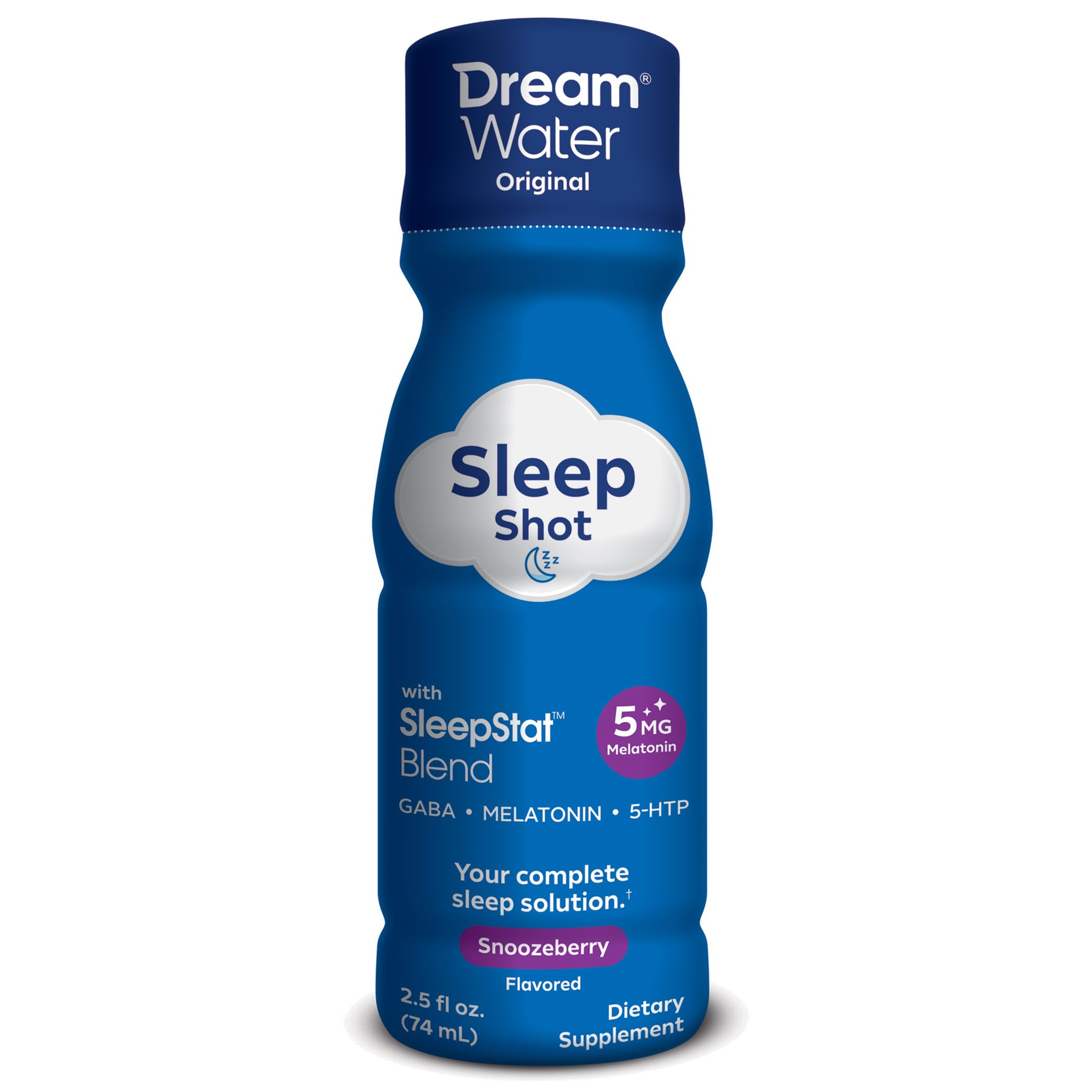 Dream Water Sleep Shots (24 Count) Sleep Aids for Adults - 5mg Melatonin, GABA, 5-HTP - Natural Snoozeberry Flavor (Blue Raspberry) - Liquid Melatonin Supplement - Zero Sugar & Gluten Free - 2.5 oz