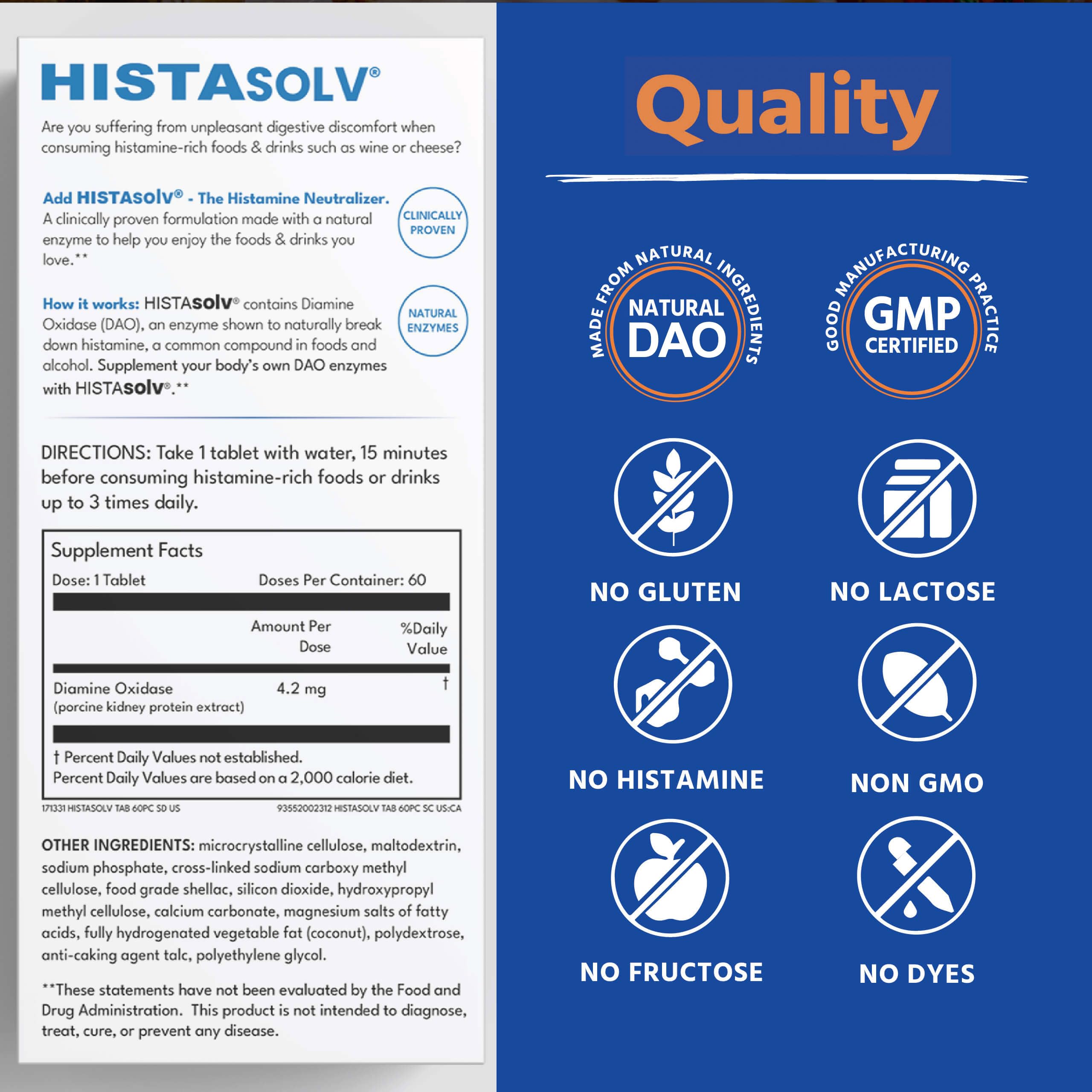 Medagel HISTAsolv Extra Strength DAO Enzyme Supplement for Histamine Food Intolerance - Eases Digestive Discomfort - Patented Tech - Made in Austria - 60 Pack