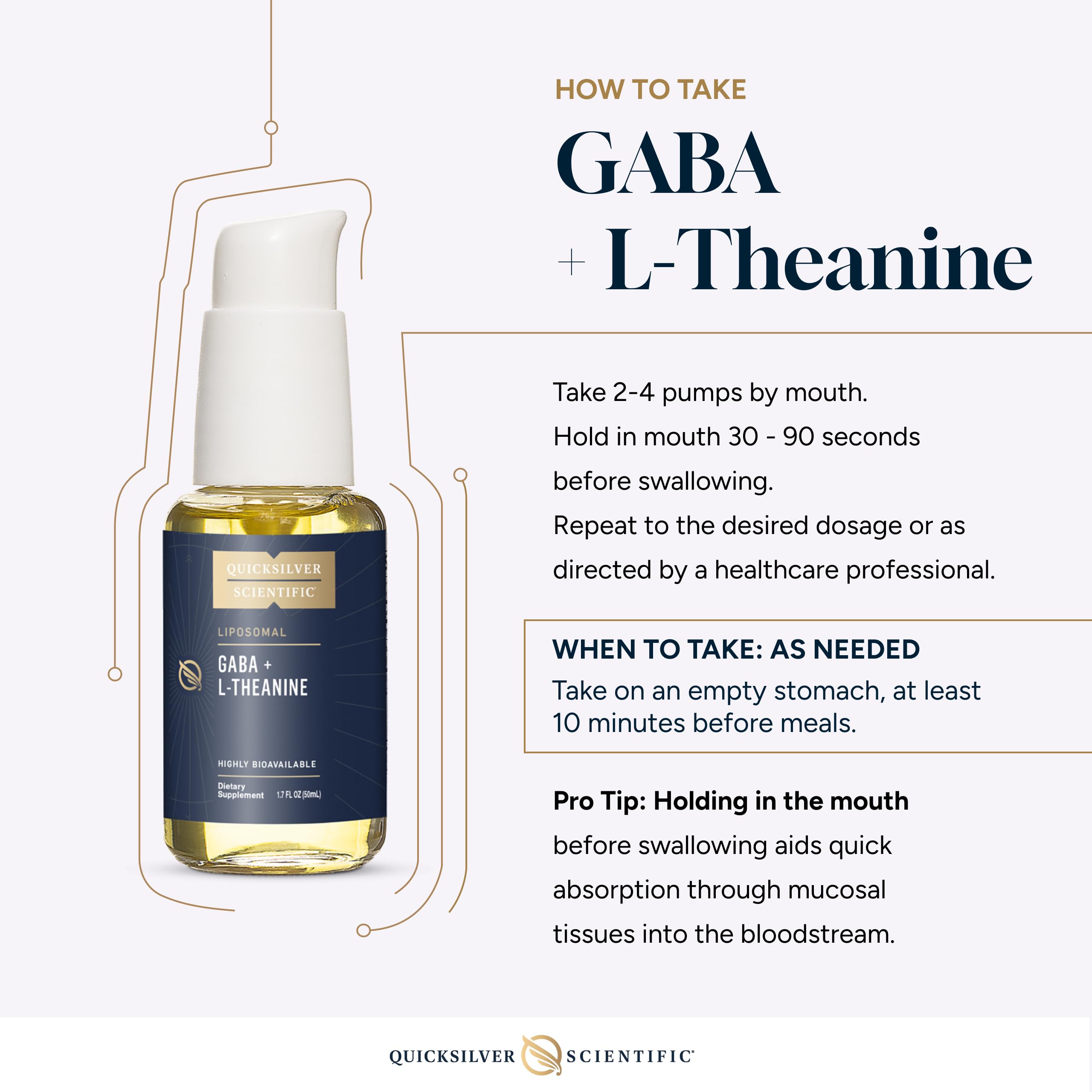 Quicksilver Scientific Liposomal GABA + L Theanine - Calm, Stress Response & Brain Support - Bioavailable GABA Supplement with L Theanine 100mg (1.7oz/50ml)