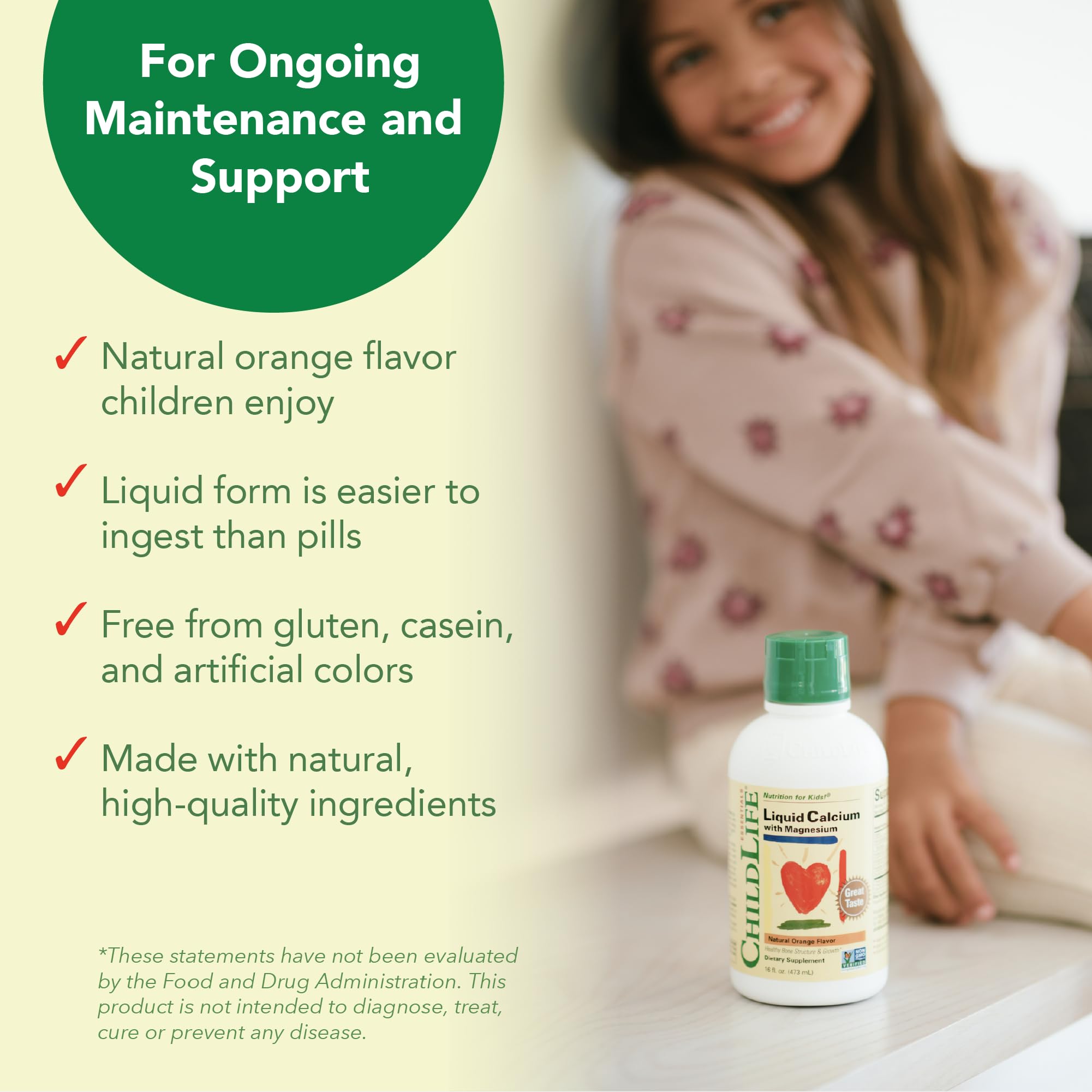 CHILDLIFE ESSENTIALS Liquid Calcium Supplement for Kids - Baby Calcium with Magnesium, Zinc, and Vitamin D3 - Orange Flavor, 16 fl oz (1 Pack)