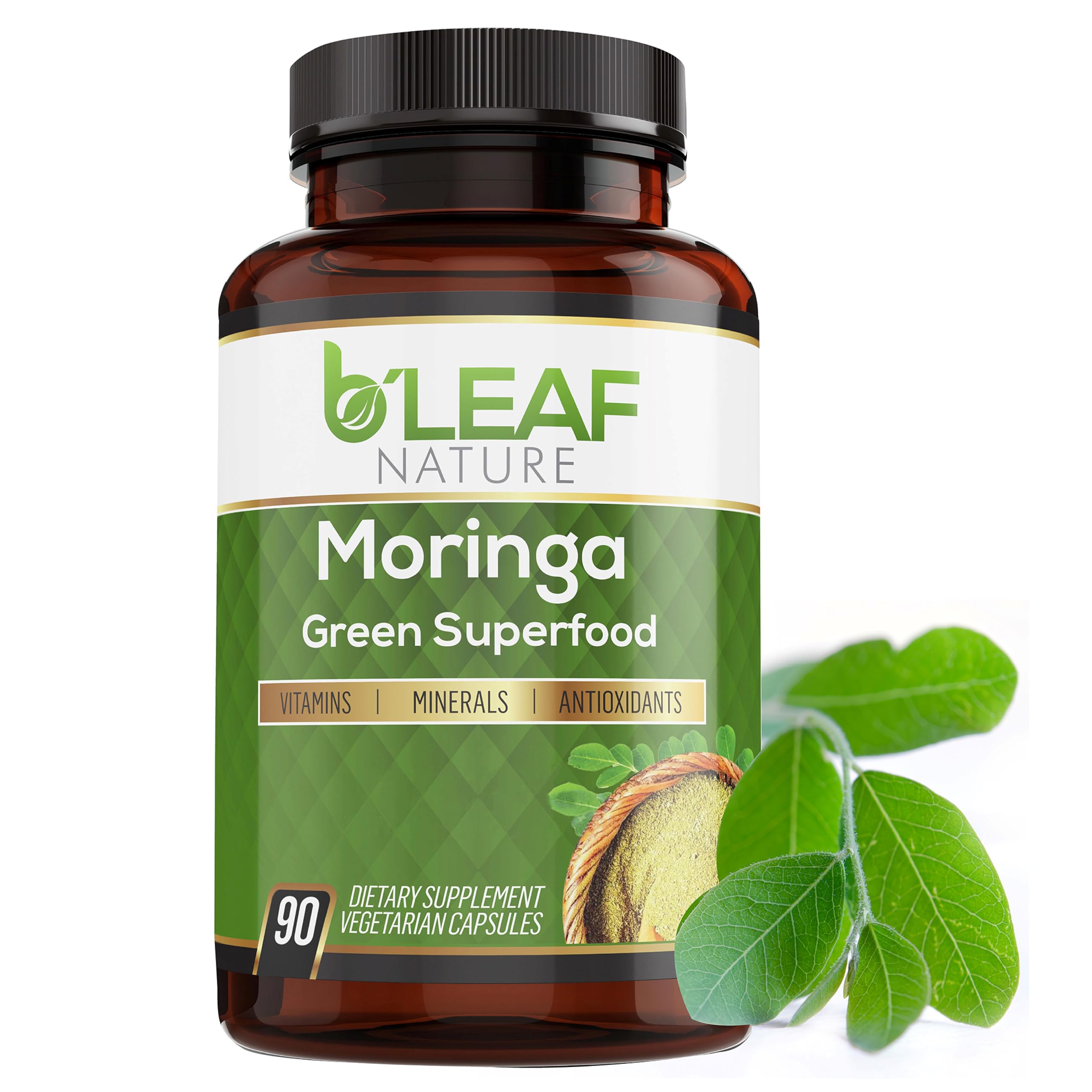 B'LEAF NATURE Organic Moringa Capsules 1000mg, 90 Count – Moringa Capsules with Organic Oleifera Powder for Immune Support, Energy & Balance – Vegan, Non-GMO Supplements for Daily Wellness