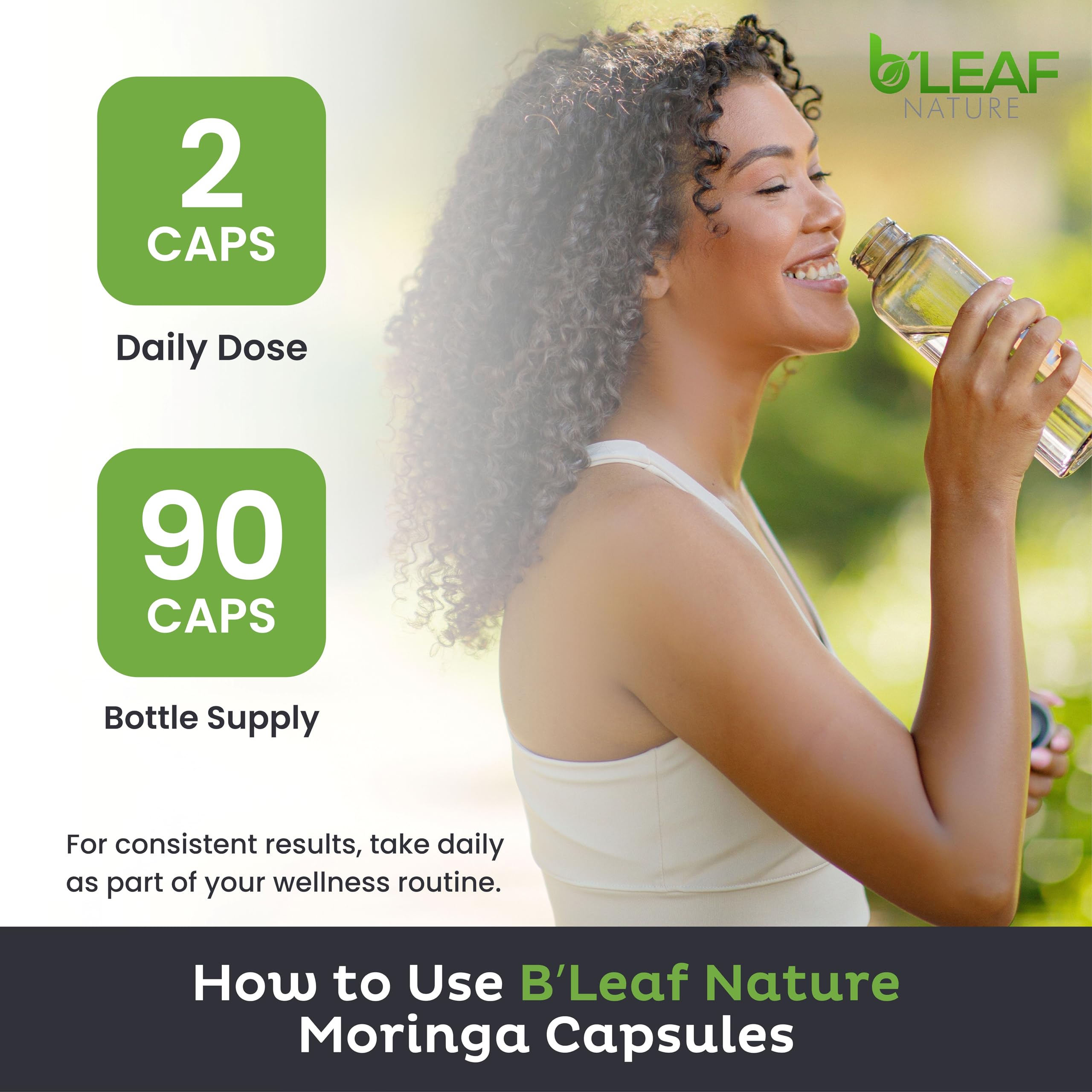 B'LEAF NATURE Organic Moringa Capsules 1000mg, 90 Count – Moringa Capsules with Organic Oleifera Powder for Immune Support, Energy & Balance – Vegan, Non-GMO Supplements for Daily Wellness