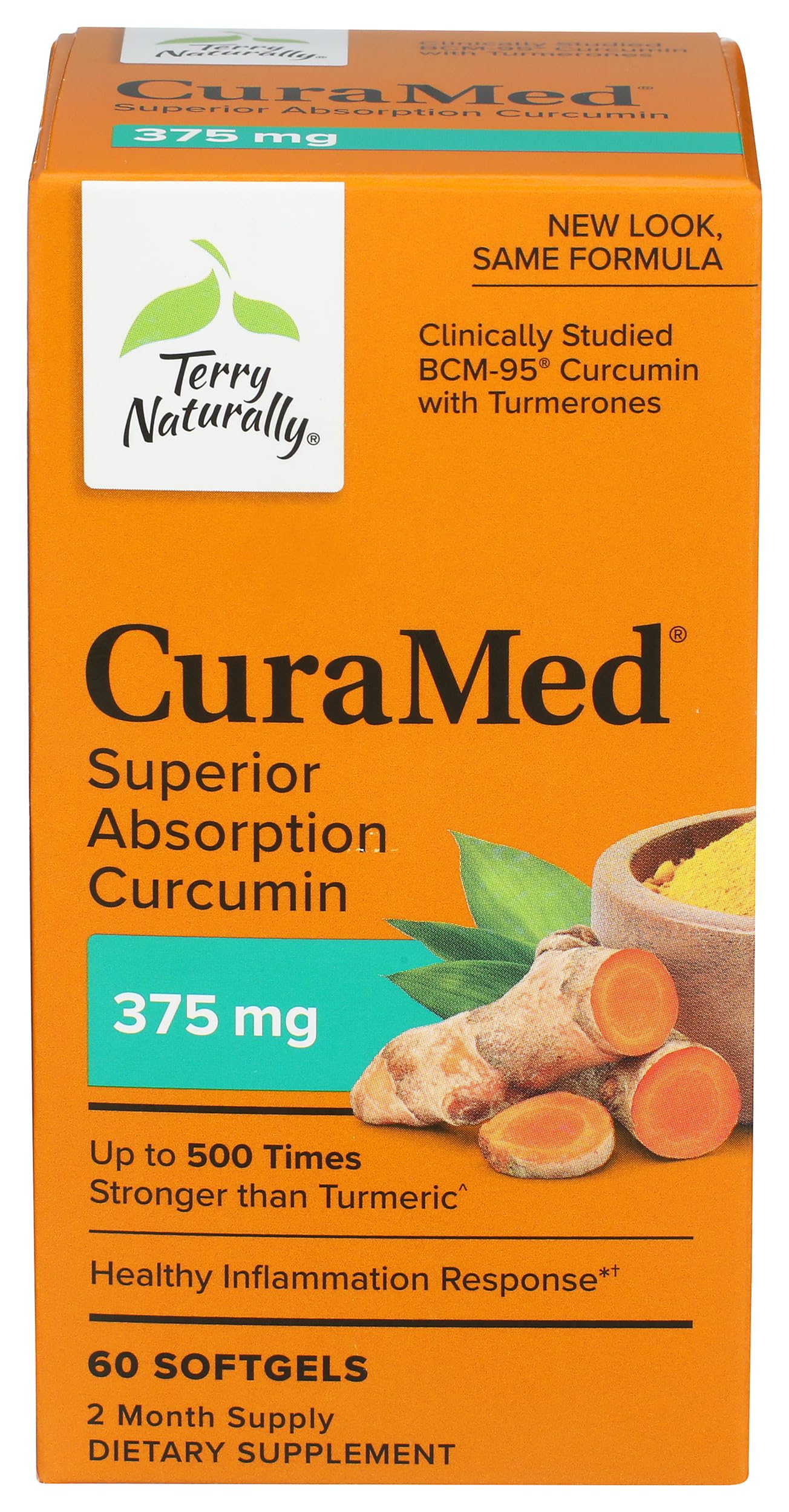 Terry Naturally CuraMed 375mg - Antioxidant Supplement for Brain & Immune Health Support - Dietary Supplement with Curcumin & Turmeric Essential Oil - Herbal Liver Support - 60 Softgels