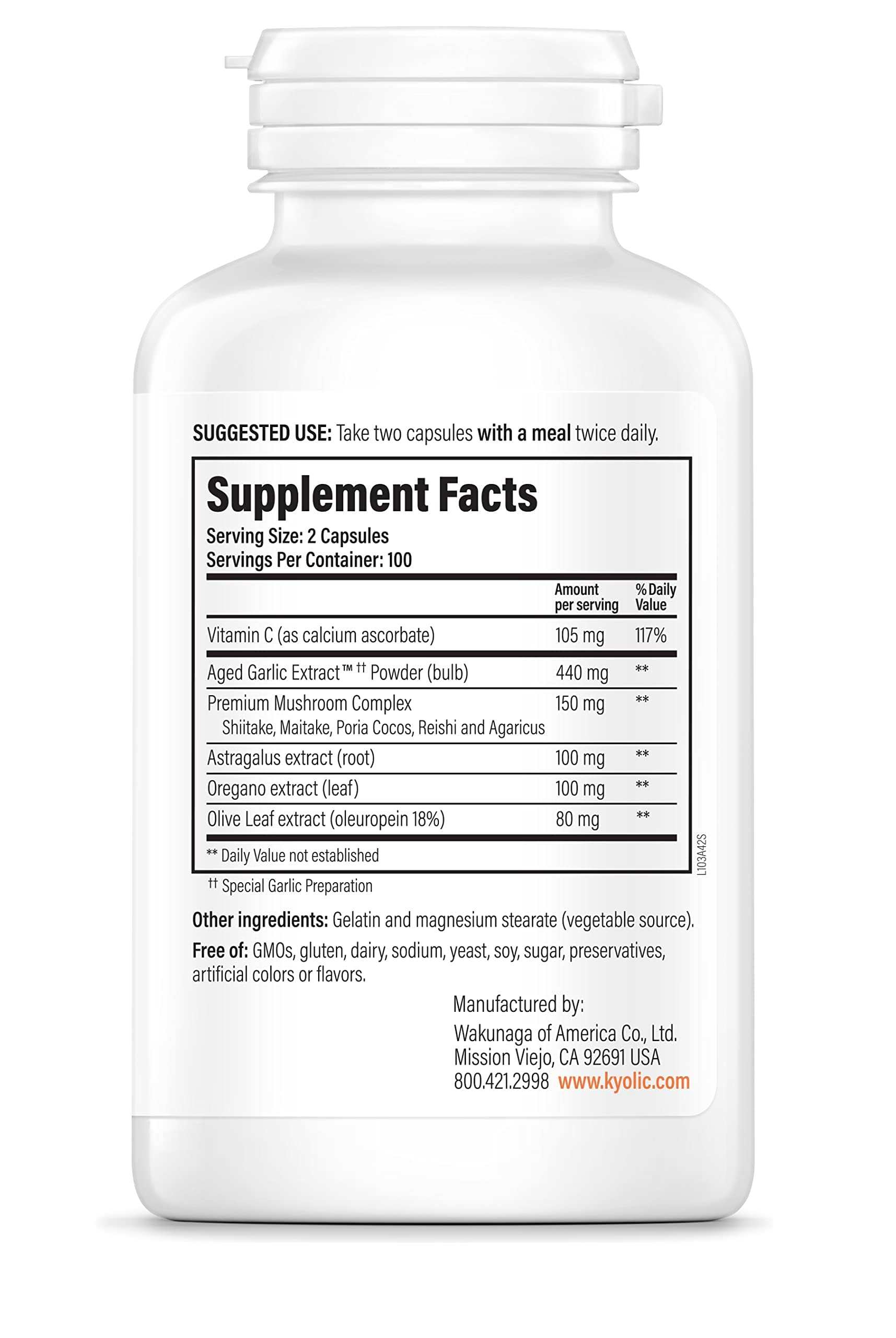 Kyolic Aged Garlic Extract Formula 103, Immune Support*, 200 Capsules