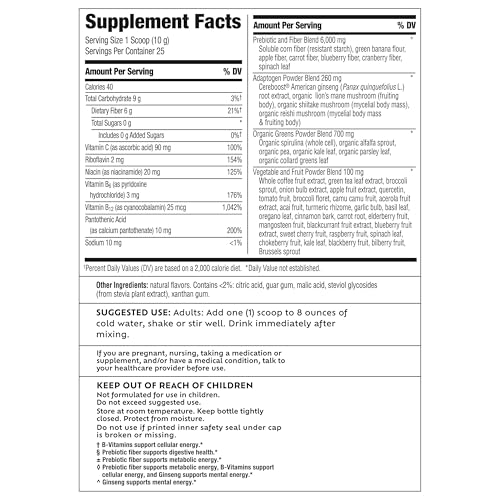 Benefiber Prebiotic Fiber + Supergreens Dietary Supplement Powder, Watermelon Lemonade Flavor, 8.8 oz (250g)