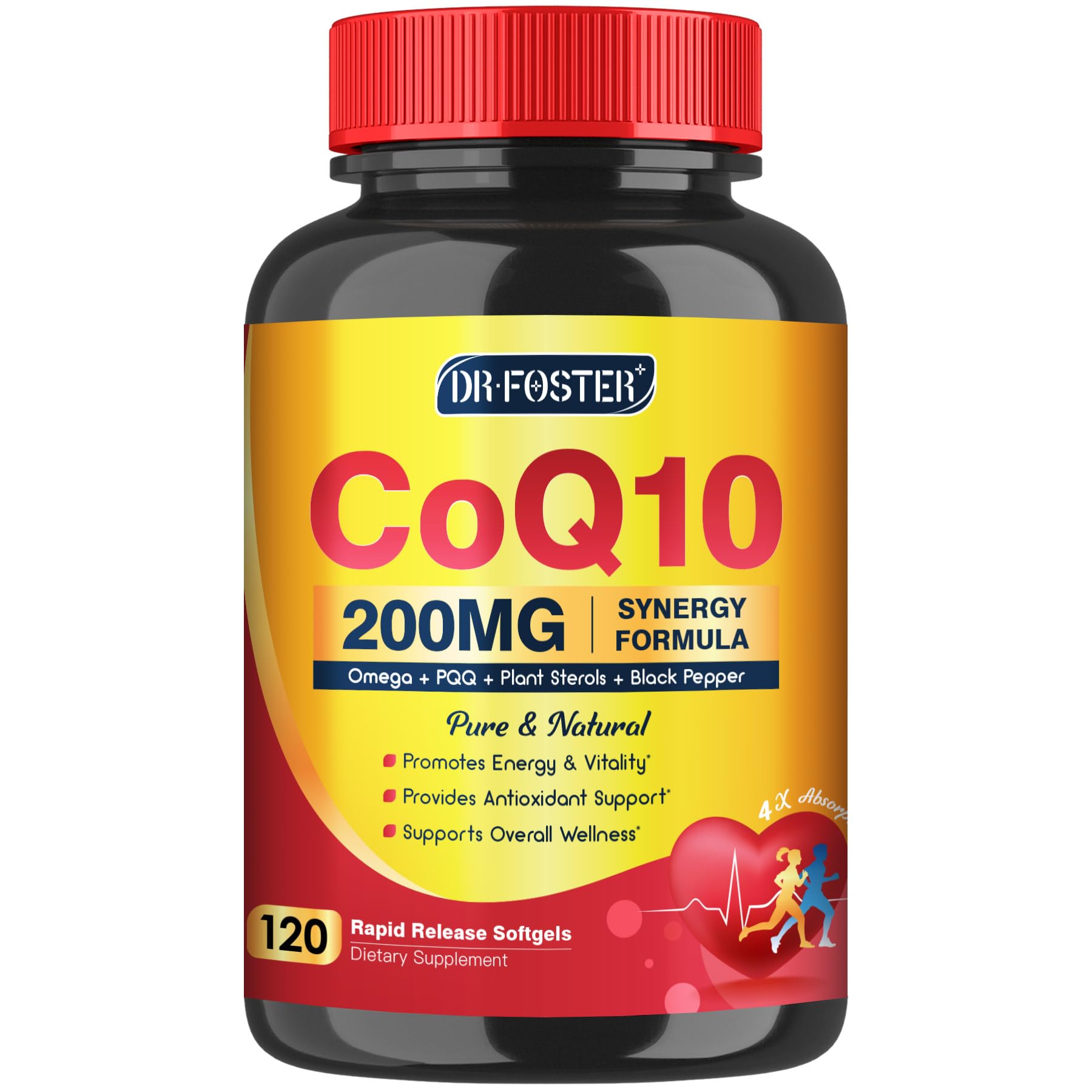 CoQ10 200mg Softgels with Vitamin E & Omega 3-6 -9 & PQQ - High Absorption Coenzyme Q10 with Bioperine | Maximum Antioxidant | Heart Supports & Cellular Energy Production Supplement | 120 Servings
