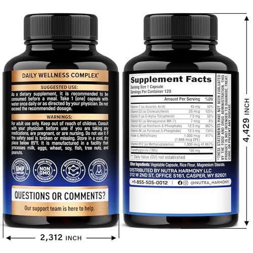 Methylated Multivitamin - B2, B6, 5-MTHF & B12 | Antioxidants C & E | Vitamin D3 & K2 - for Men & Women - 9-in-1 MTHFR Supplement with TMG - Energy, Brain & Mood - Vegan - Made in USA - 120 Capsules