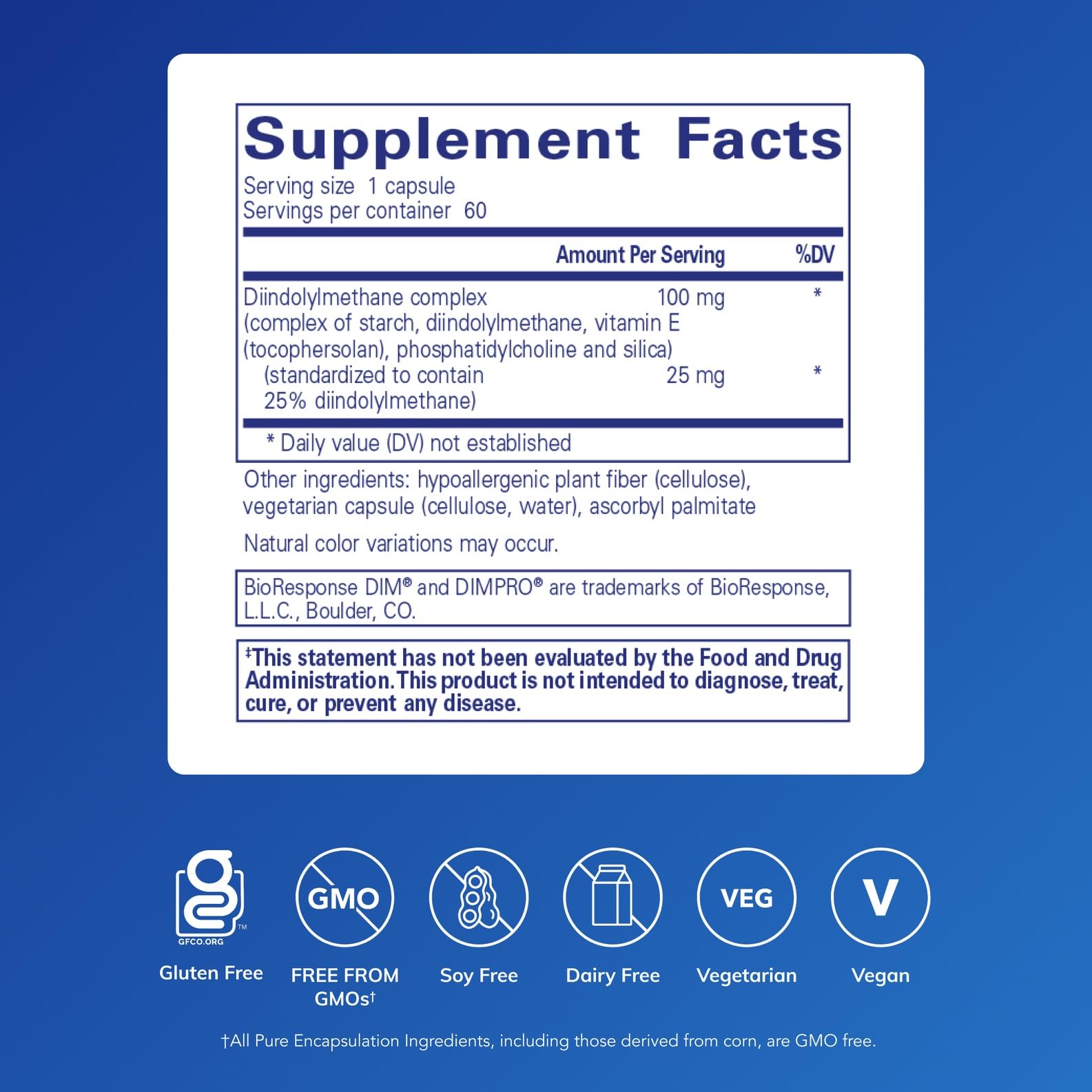 Pure Encapsulations DIMPRO 100 - Diindolylmethane Supplement - for Breast, Cervical & Prostate Health - Gluten Free & Vegan - 60 Capsules