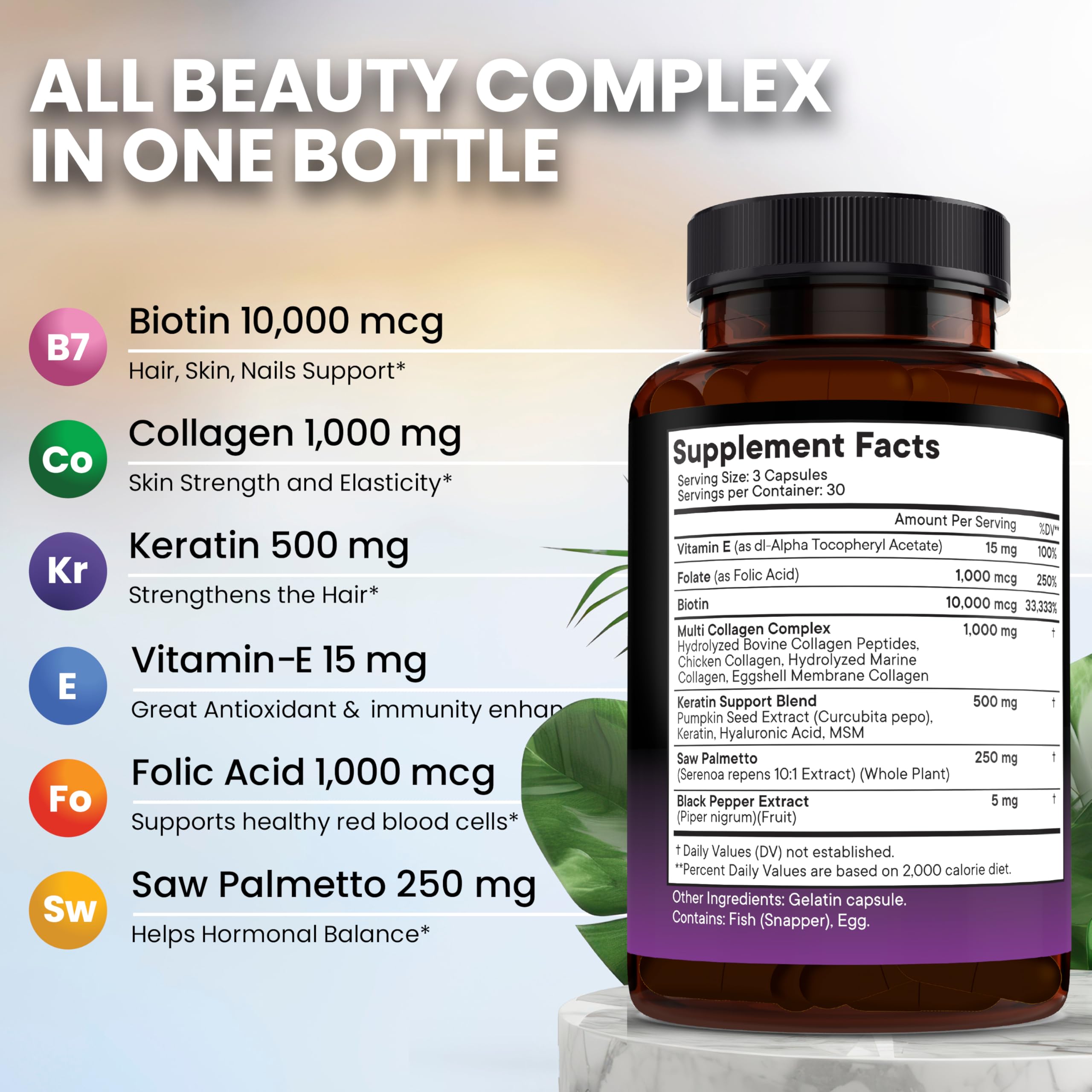 NEW AGE Biotin Collagen Keratin Hyaluronic Acid - 50,000mcg Hair Growth Vitamins for Men and Women, Nails, Hair, Skin Vitamins and DHT Blocker with Vitamin E Folic Acid Pumpkin Seed MSM - 90 Count